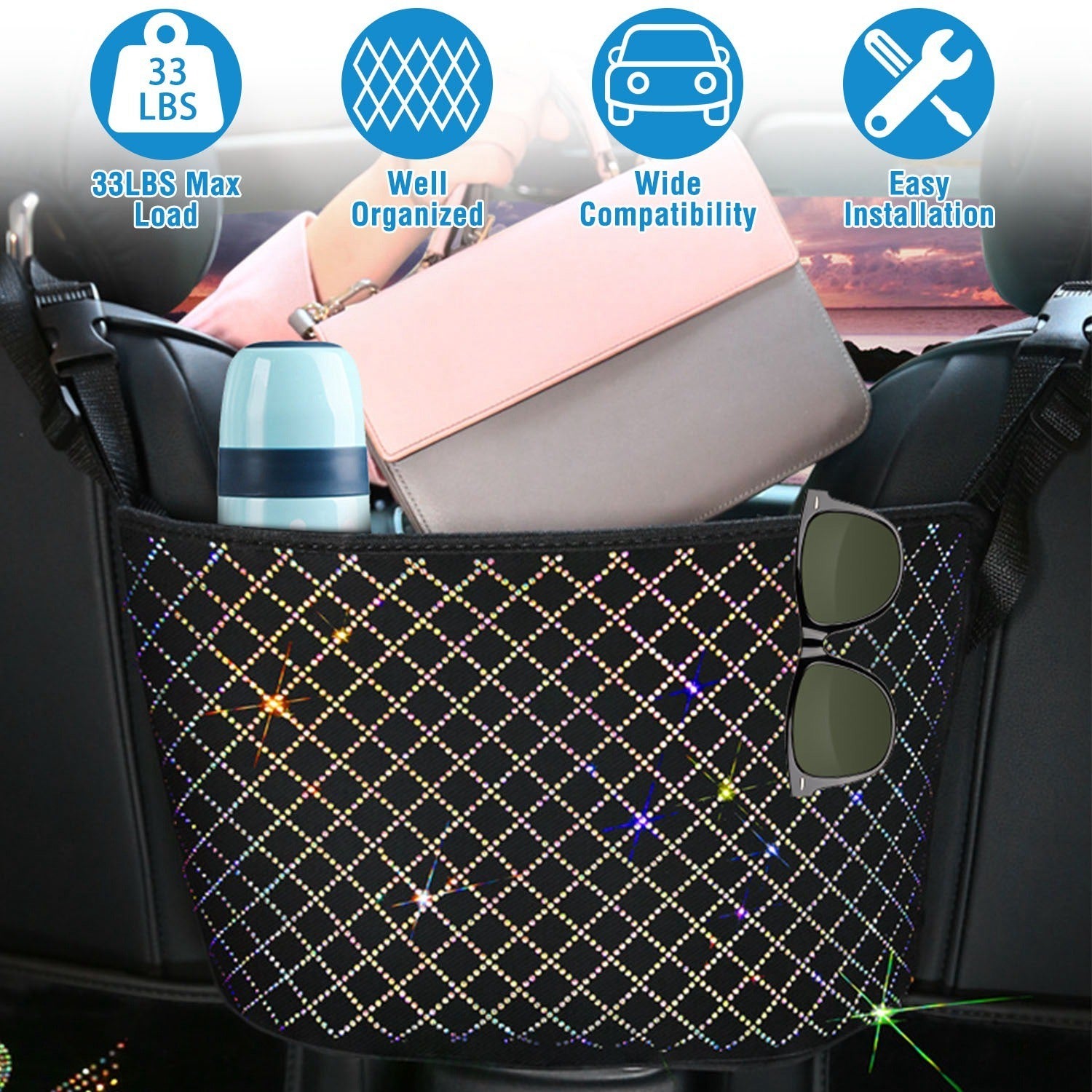 Car Handbag Purse Holder for Front Seat Storage Net Bag Pocket - Premium Door & Seat Back Organizers from Rapidvehicles - Just $32.99! Shop now at Rapidvehicles