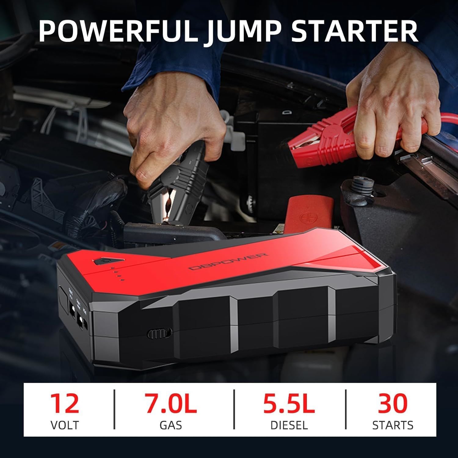 DBPOWER 1000A Portable Car Jump Starter (UP to 7.0L Gas, 5.5L Diesel Engine), 12V Lithium-Ion Auto Battery Booster, Power Pack with LCD Screen Clamp Cables,USB Quick Charge, LED Flashlight - Premium Jump Starters, Battery Chargers & Portable Power from Rapidvehicles - Just $70.99! Shop now at Rapidvehicles