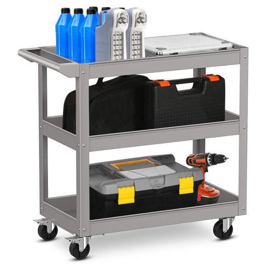 3-Tier Metal Utility Cart Trolley Tool with Flat Handle and 2 - Premium Carports from Rapidvehicles - Just $113.46! Shop now at Rapidvehicles