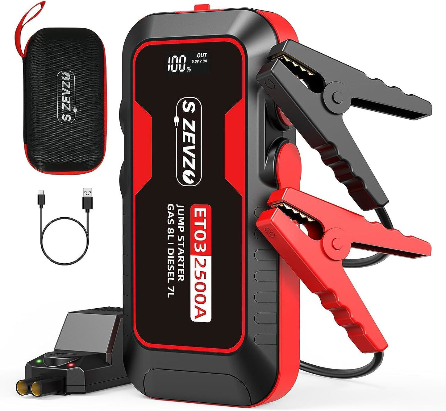 S ZEVZO ET03 Car Jump Starter 2500A Jump Starter Battery Pack for - Premium Jump Starters, Battery Chargers & Portable Power from Rapidvehicles - Just $115.99! Shop now at Rapidvehicles