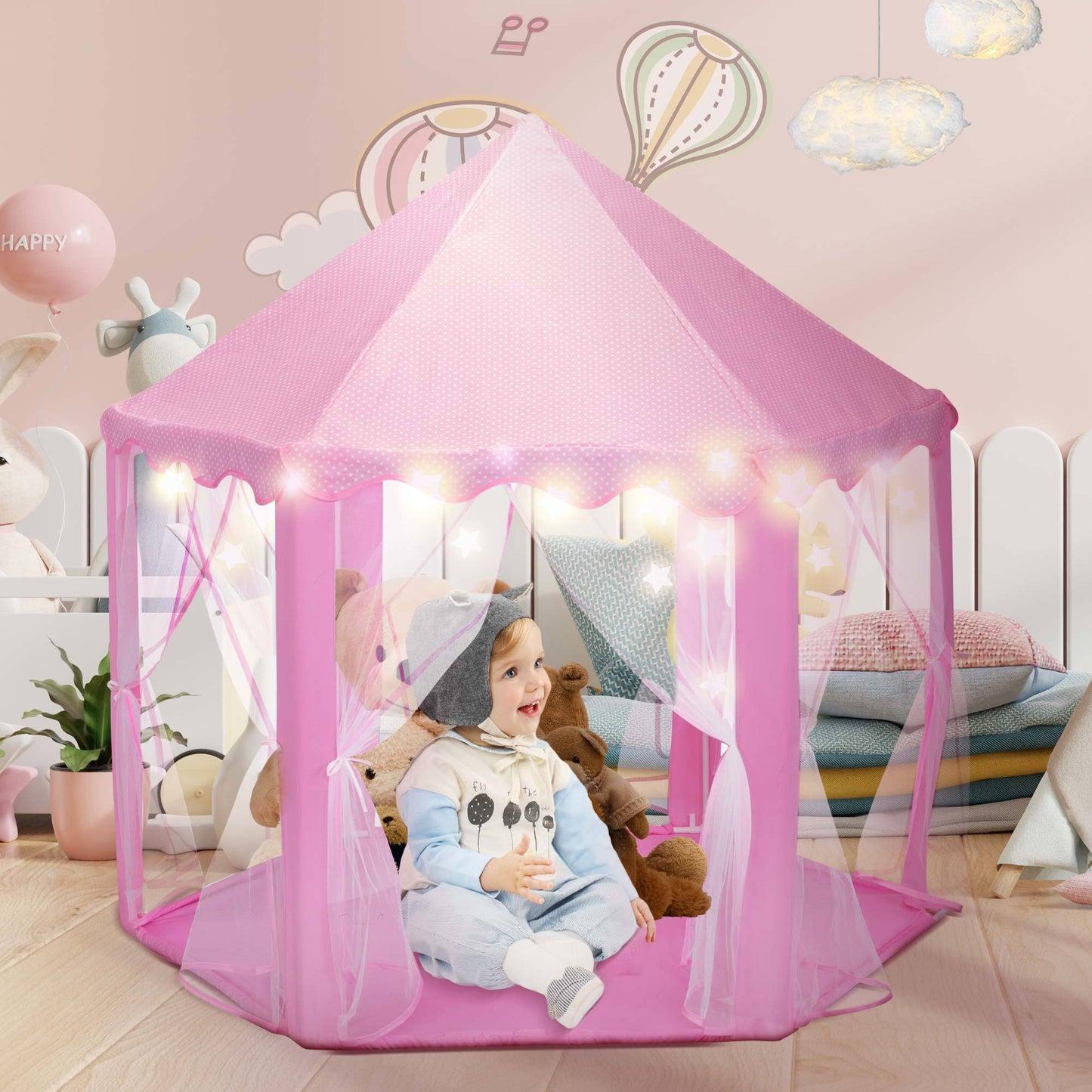 53"H Princess Castle Play Tent House with LED Star Lights for - Premium Carports from Rapidvehicles - Just $57.03! Shop now at Rapidvehicles