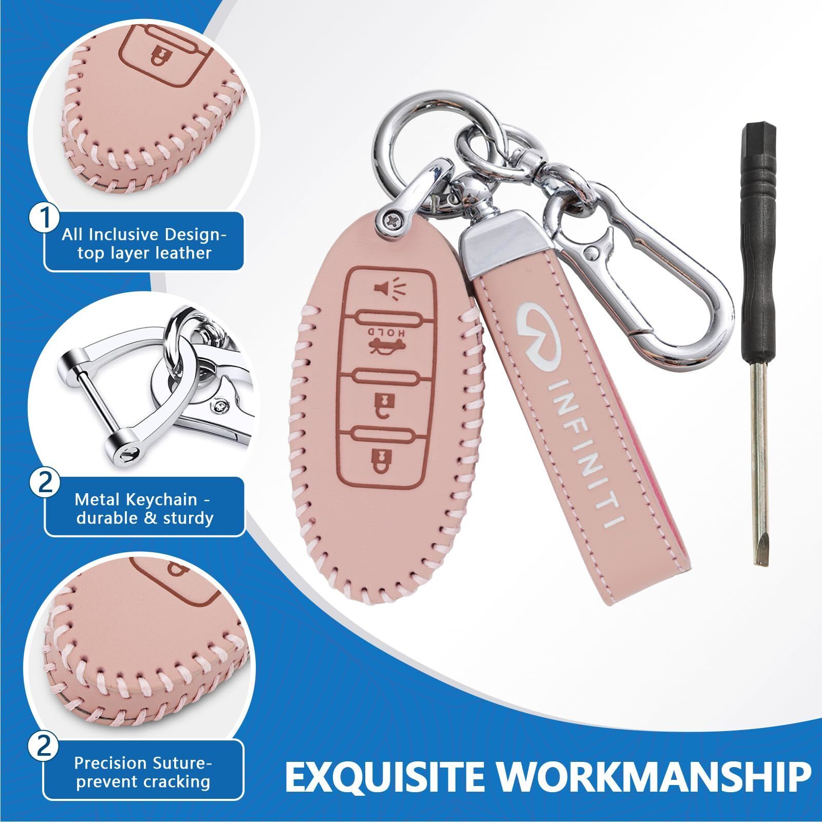 Leather Key Fob Case Cover for Infiniti with Key Chain, Key - Premium Keyless Entry from Rapidvehicles - Just $28.99! Shop now at Rapidvehicles