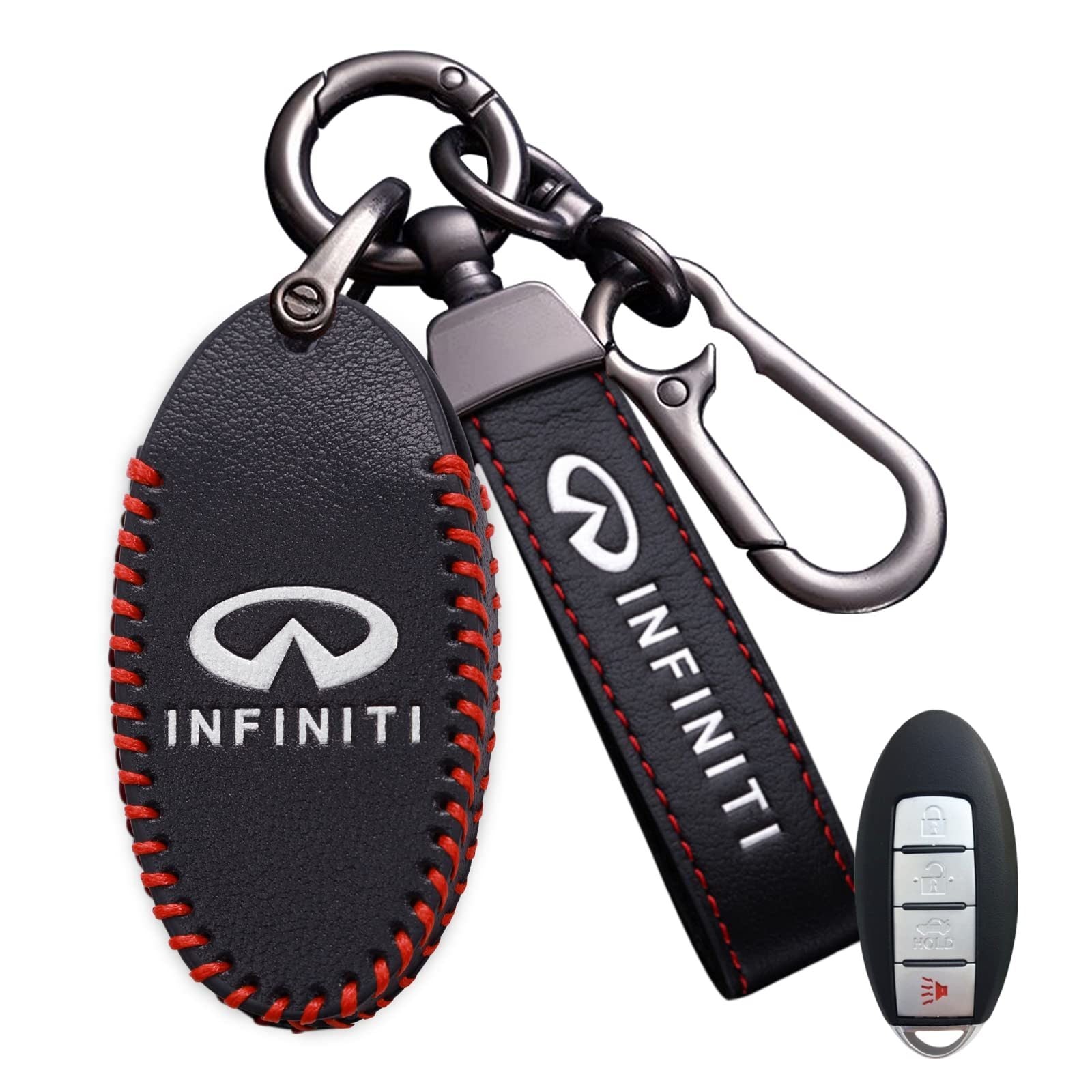 Leather Key Fob Case Cover for Infiniti with Key Chain, Key Holder Replacement Keychain for Infinity EX25 FX35 FX37 X50 G25 G35 G37 Q40 Q50 Q60 Q70 QX50 QX56 QX70 (4 Button) - Premium Keyless Entry from Rapidvehicles - Just $26.99! Shop now at Rapidvehicles