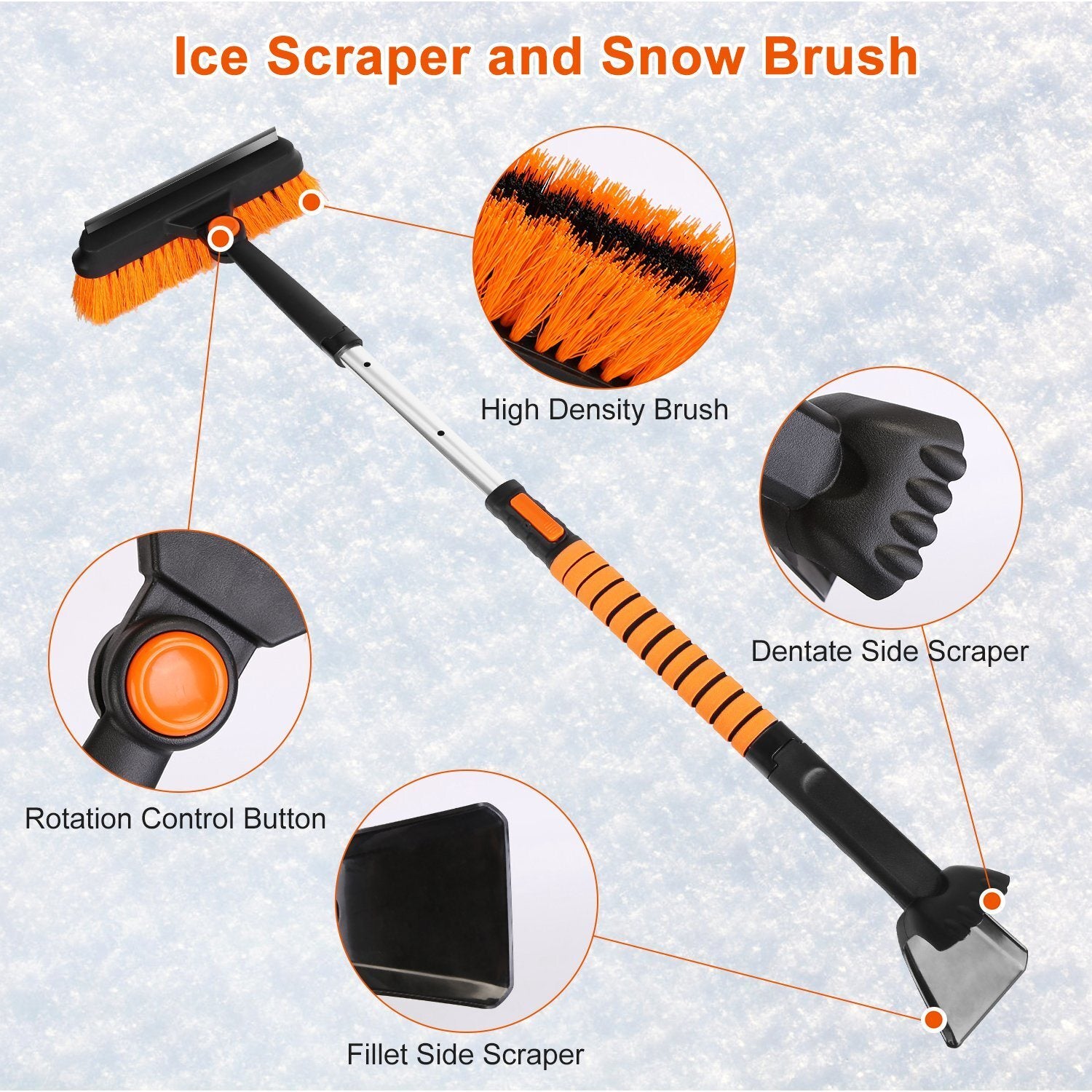 5 in 1 Detachable Snow Remover Kits Extendable Ice Scraper Snow Shovel 180 Adjustable Snow Brush Head for Car Windshield Roof - Premium Snow & Ice from Rapidvehicles - Just $44.99! Shop now at Rapidvehicles