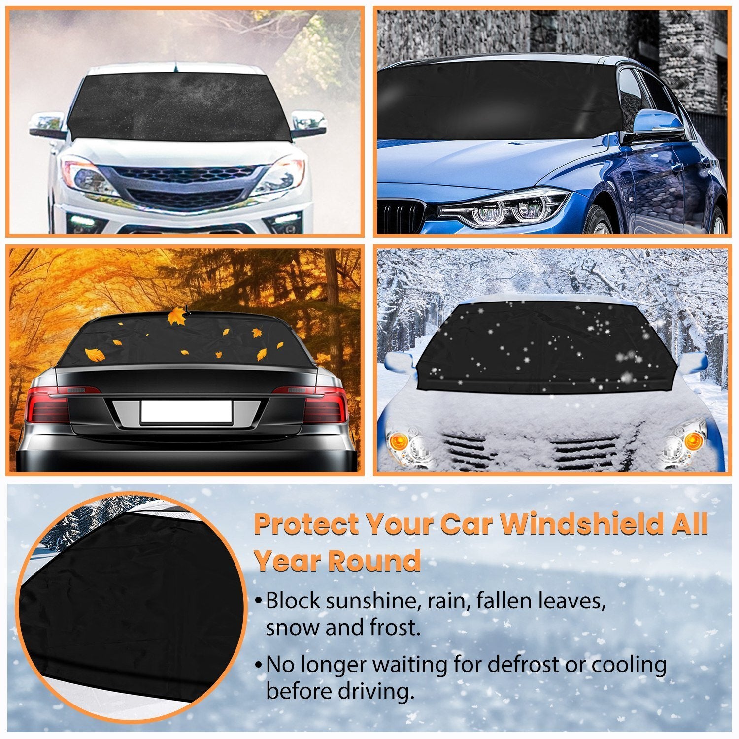 Magnetic Car Windshield Cover Front Rear Car Windshield Protector against Snow Sun Dirt Leaves Fit for All Cars Oxford Fabric Waterproof Heat-Resistant - Premium Covers from Rapidvehicles - Just $28.99! Shop now at Rapidvehicles