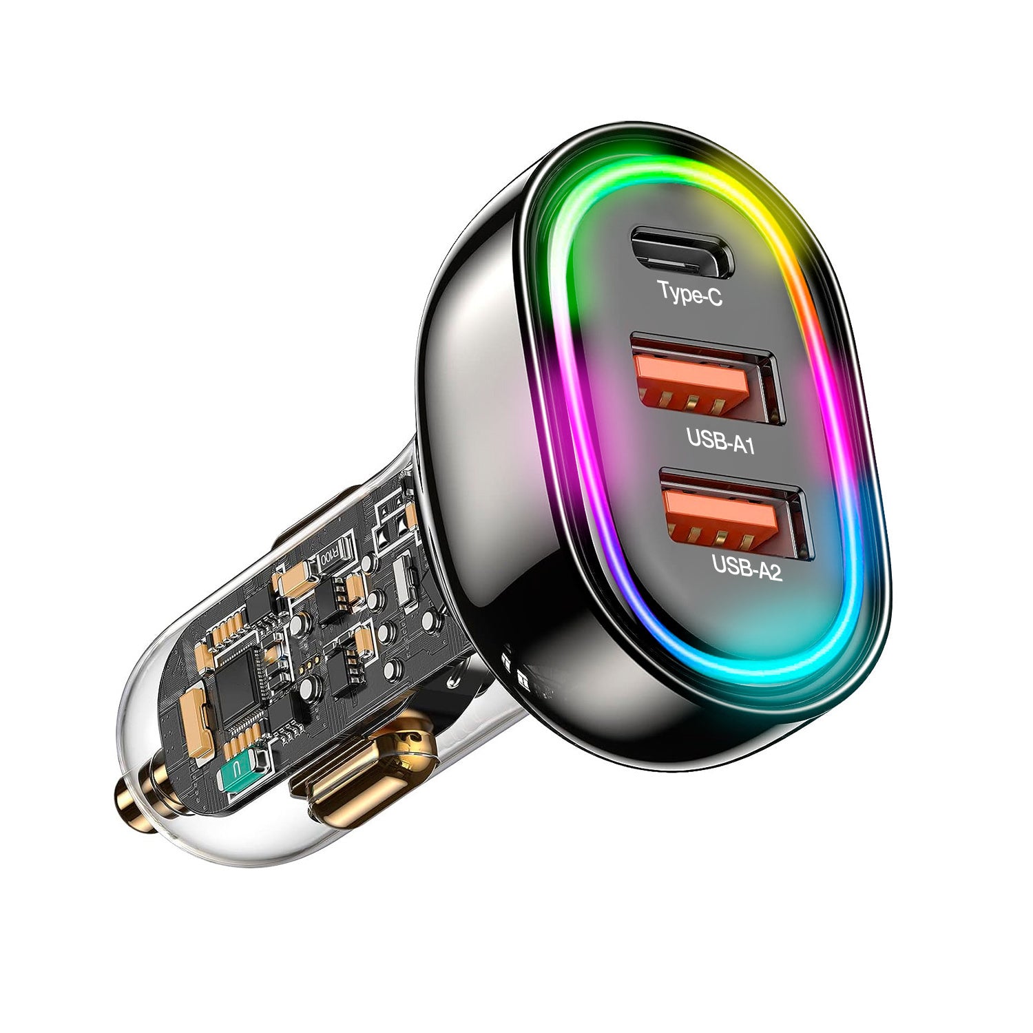 90W 3 Ports Fast Charge Car Charger QC3.0 PD3.0 USB Type-C LT Car Cigarette Lighter with Colorful Light Fit for IOS Phone iPad Samsung Goggle Pixel - Premium Battery Chargers from Rapidvehicles - Just $29.99! Shop now at Rapidvehicles