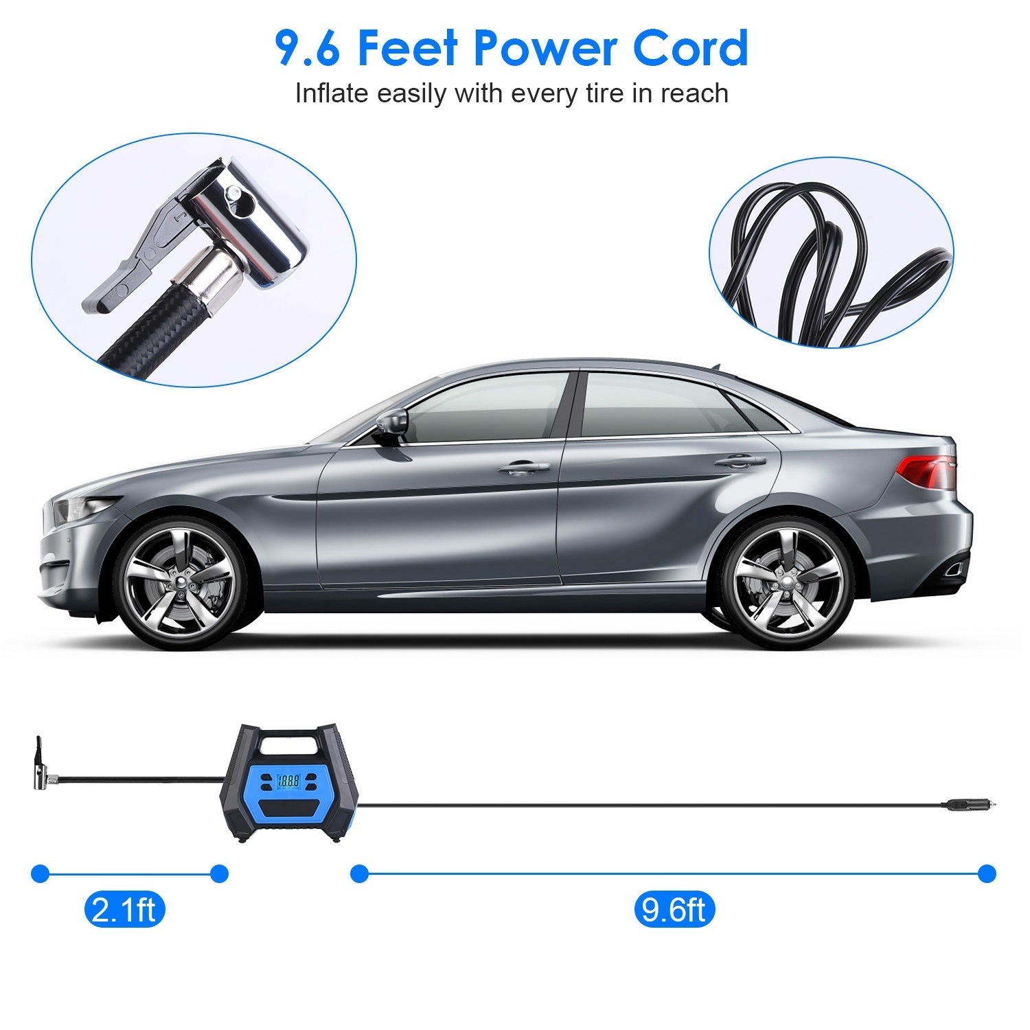 Portable Tire Inflator 150 PSI 120W Max Power Tire Pump with Digital Display LED Light Inflatable Nozzle Needle Fuse Air Compressor for Bikes Motorbikes Cars Balls - Premium Air Compressors & Inflators from Rapidvehicles - Just $59.99! Shop now at Rapidvehicles