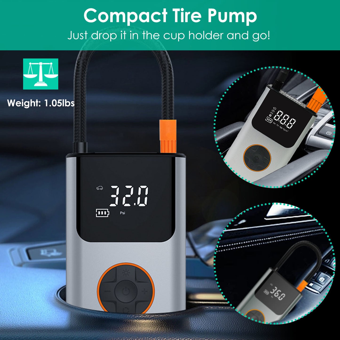 Portable Mini Tire Inflator with Digital Display LED Light SOS - Premium Vacuum Pumps from Rapidvehicles - Just $53.46! Shop now at Rapidvehicles