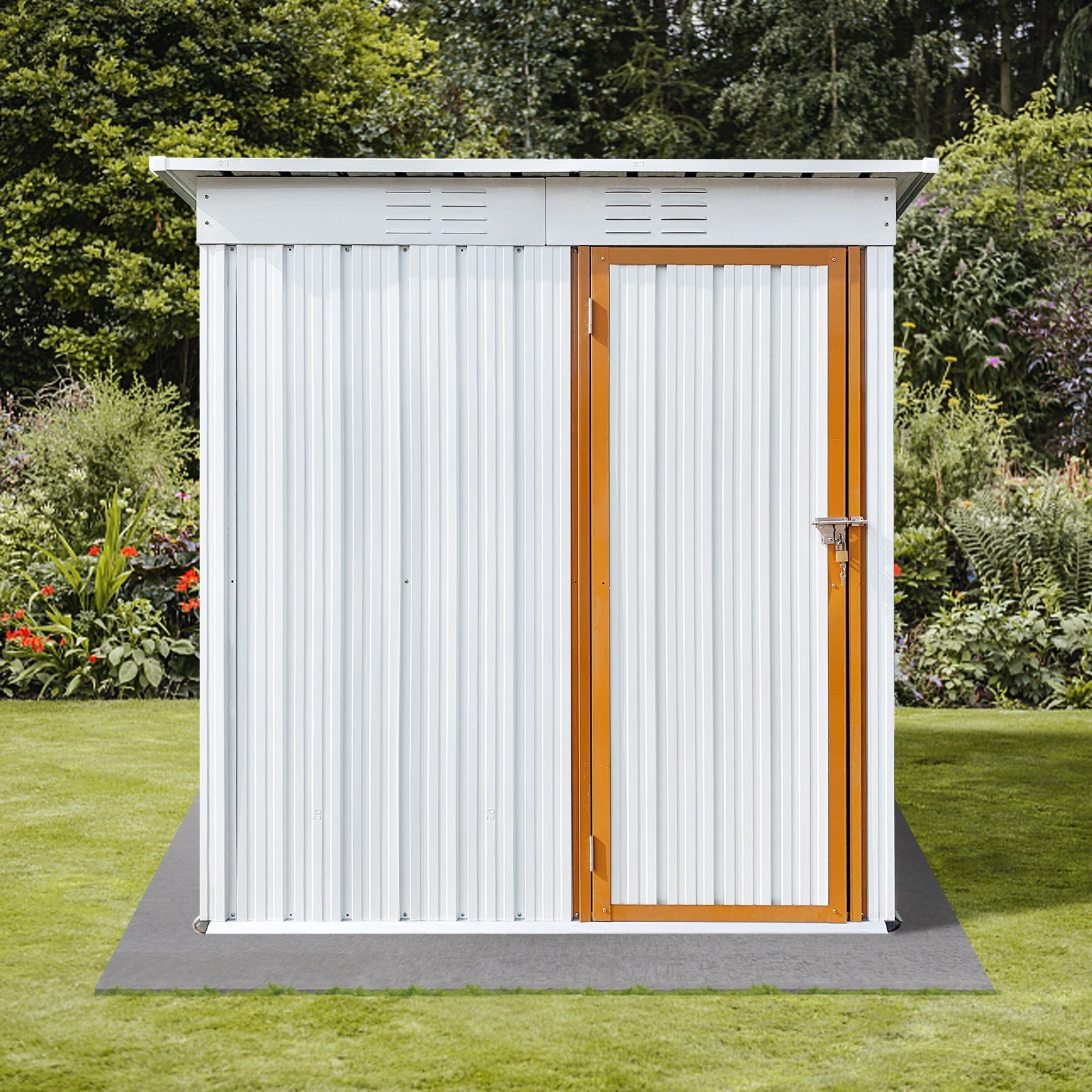 Metal garden sheds 5ftx4ft outdoor storage sheds white+yellow - Premium Carports from Rapidvehicles - Just $221.99! Shop now at Rapidvehicles