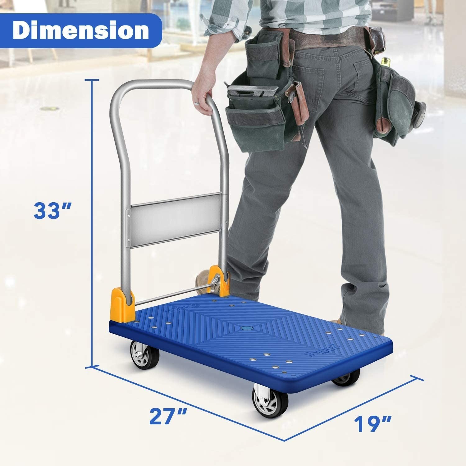 YSSOA Platform Truck with 440lb Weight Capacity and 360 Degree Swivel Wheels, Foldable Push Hand Cart for Loading and Storage, Blue - Premium Cargo Racks from Rapidvehicles - Just $85.81! Shop now at Rapidvehicles