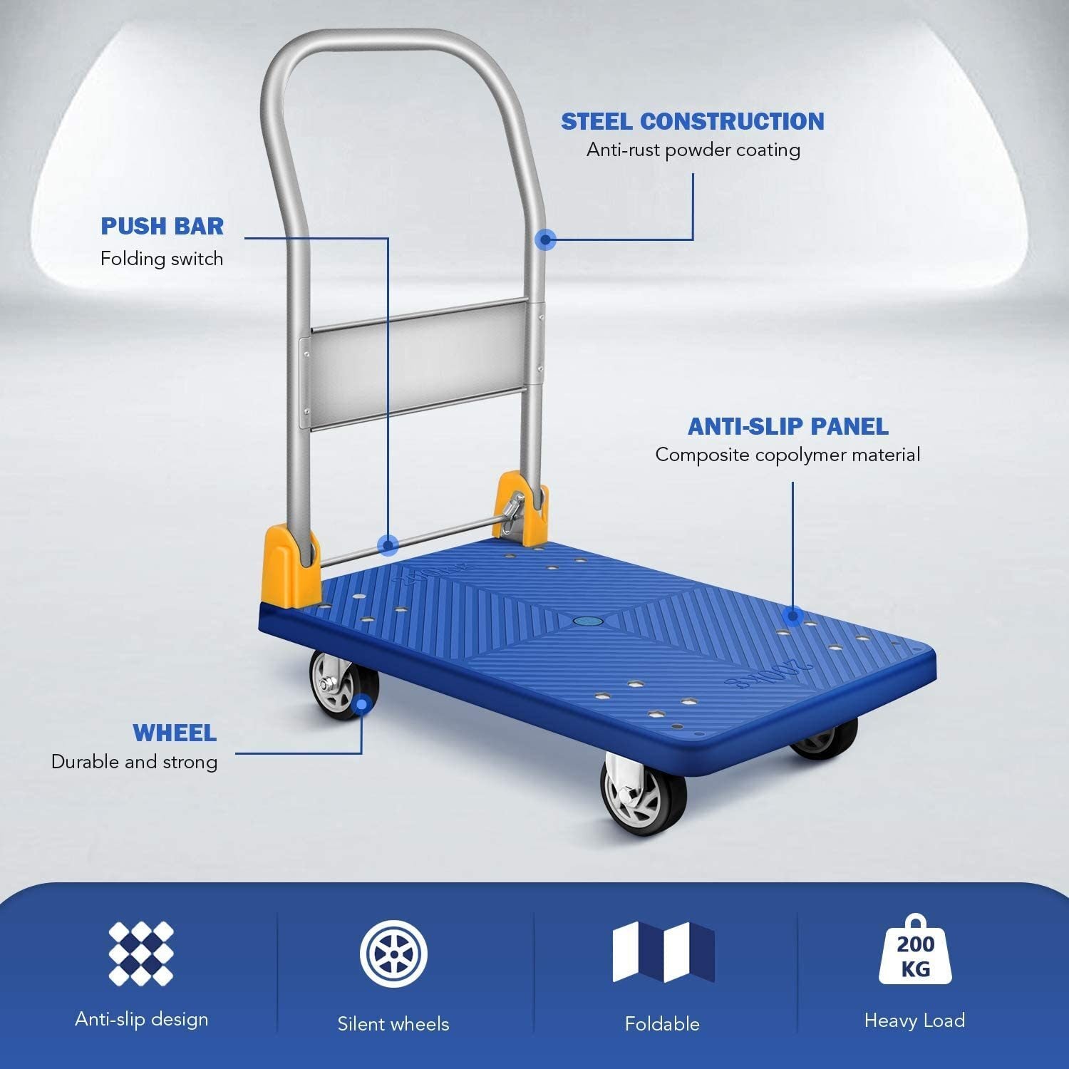 YSSOA Platform Truck with 440lb Weight Capacity and 360 Degree Swivel Wheels, Foldable Push Hand Cart for Loading and Storage, Blue - Premium Cargo Racks from Rapidvehicles - Just $85.81! Shop now at Rapidvehicles