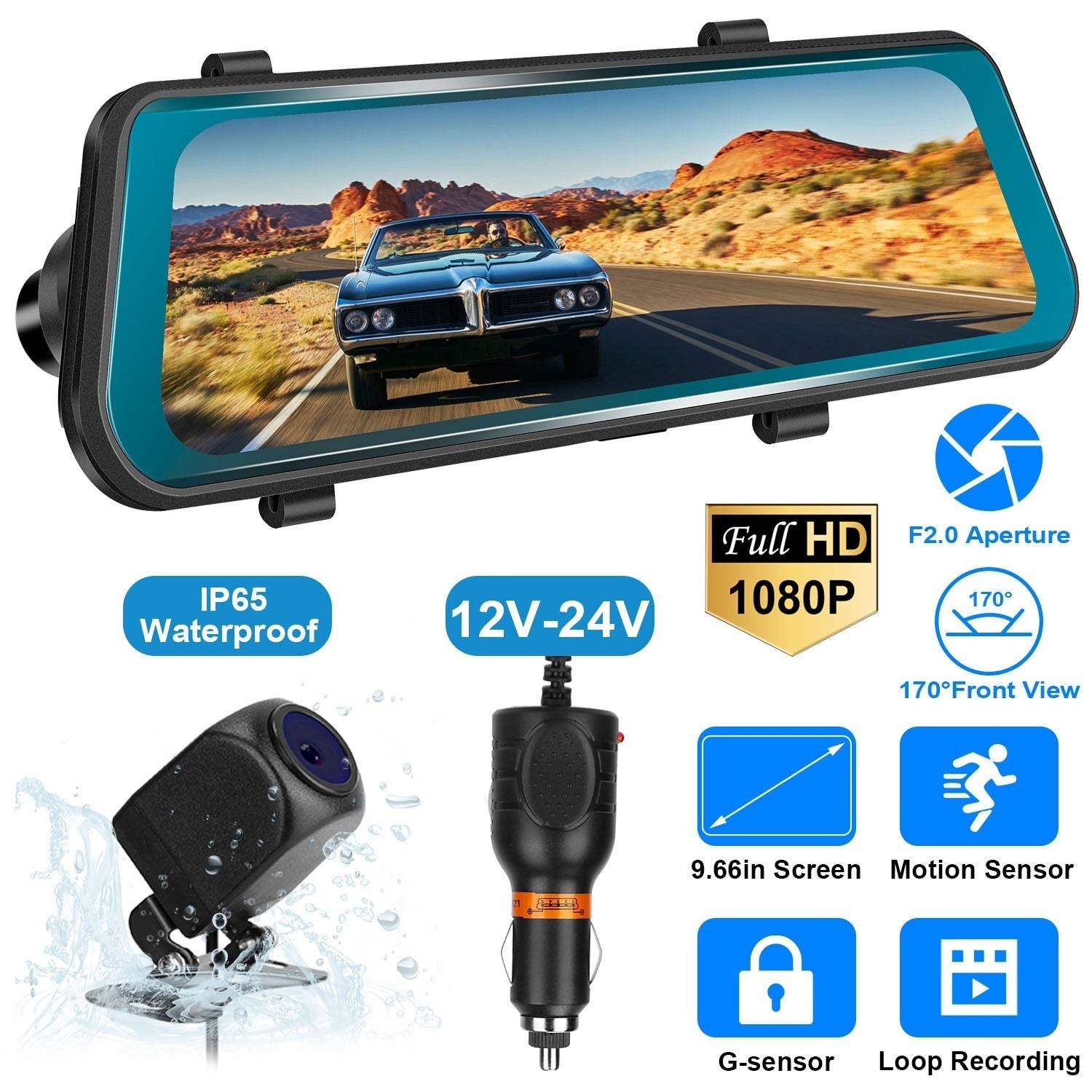 FHD 1080P Car DVR Dash Camera 9.66In Vehicle Driving Recorder w/ - Premium On-Dash Video from Rapidvehicles - Just $120.59! Shop now at Rapidvehicles