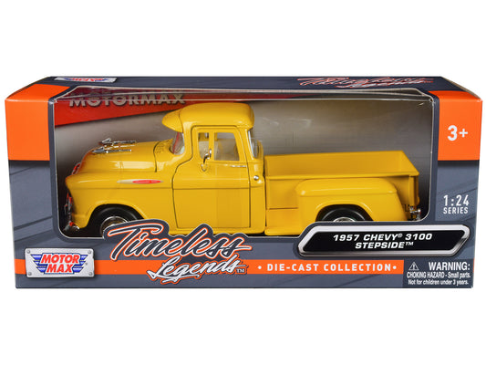 1957 Chevrolet 3100 Stepside Pickup Truck Yellow "Timeless Legends" Series 1/24 Diecast Model Car by Motormax free shipping USA