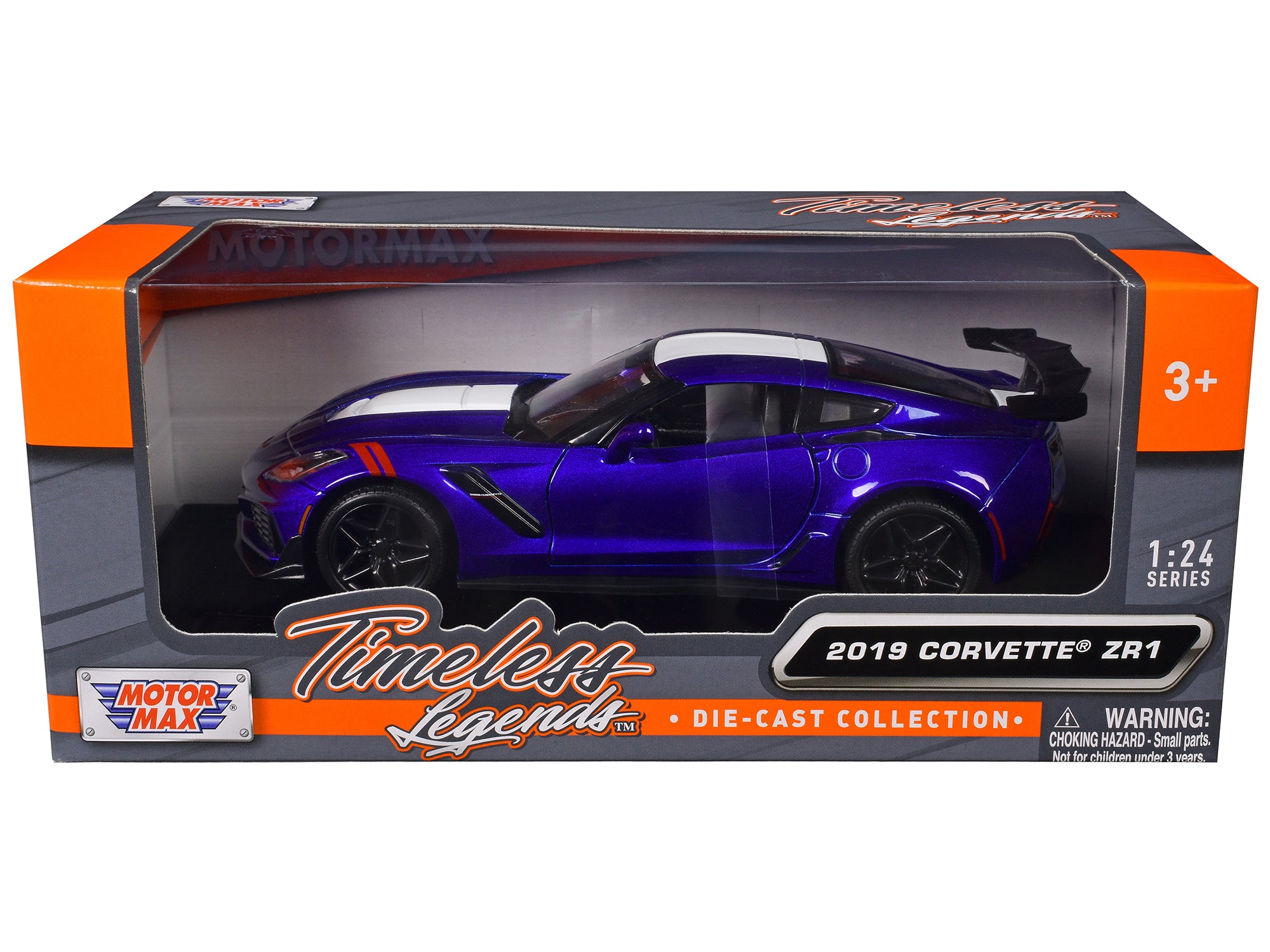2019 Chevrolet Corvette ZR1 Blue Metallic and White "Timeless Legends" Series 1/24 Diecast Model Car by Motormax free shipping USA