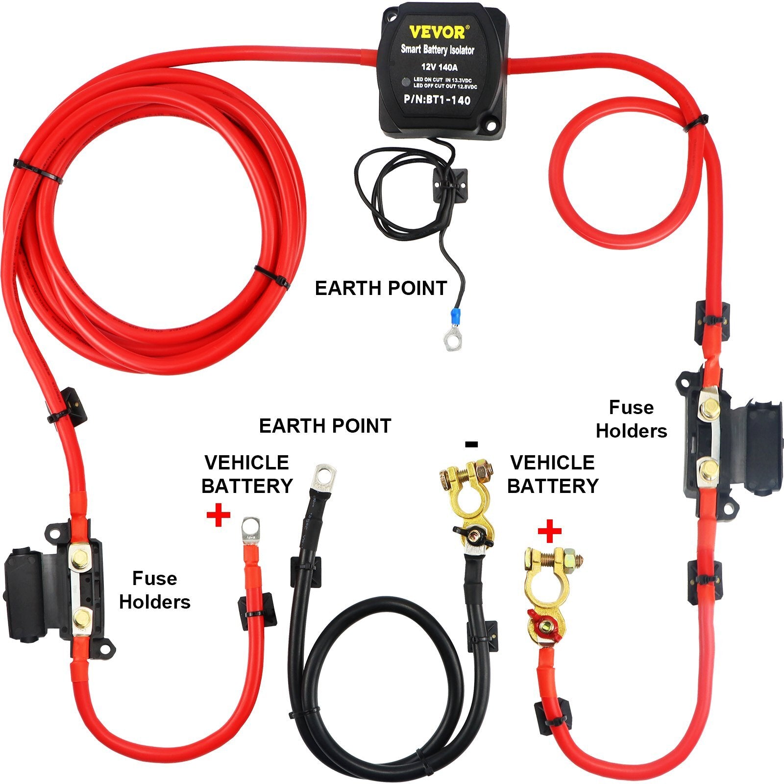 VEVOR Split Charge Relay Kit, 6mtr 12V, Automatic Dual Battery Isolator Kit with 140AMP Voltage Sense Relay VSR, Compatible with RV Marine Car Vehicle Truck Caravan Camper Yacht ATV UTV Boats Workshop - Premium Battery Isolator Kit from VEVOR - Just $64.39! Shop now at Rapidvehicles