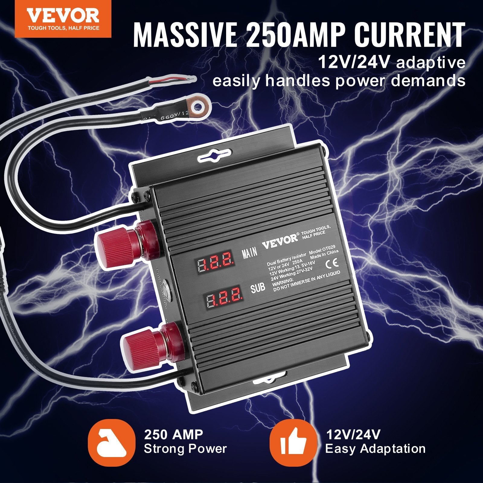 VEVOR 250 AMP Dual Battery Smart Isolator, 12V/24V, Universal VSR Voltage Sensitive Relay Battery Isolator Intelligent with LCD Screen, for Car Truck ATV RV Battery Starter Controller Power Switch - Premium Battery Isolator Kit from VEVOR - Just $86.79! Shop now at Rapidvehicles