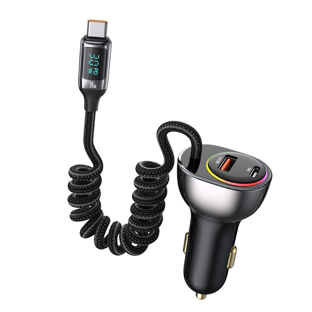 USB C 60W Super Fast Car Charger with Type C Coiled Cable 3-Port Cigarette Lighter USB Charger with Digital Display - Premium Car Chargers from Rapidvehicles - Just $32.99! Shop now at Rapidvehicles