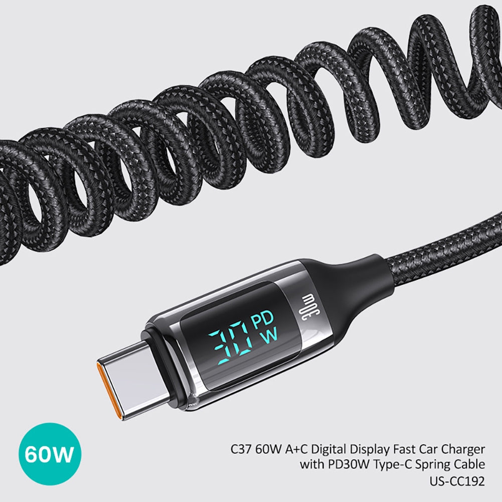 USB C 60W Super Fast Car Charger with Type C Coiled Cable 3-Port - Premium Car Chargers from Rapidvehicles - Just $43.99! Shop now at Rapidvehicles