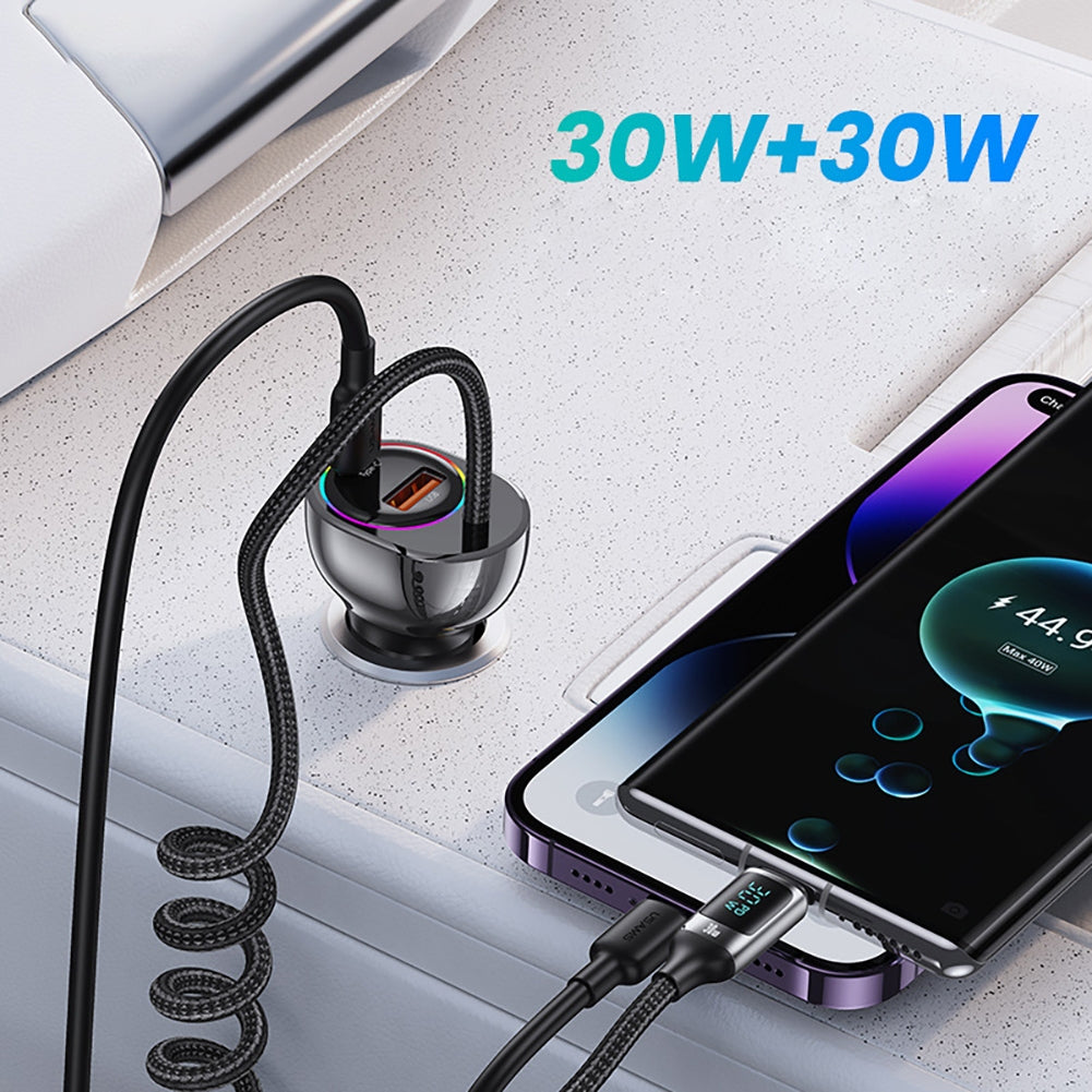 USB C 60W Super Fast Car Charger with Type C Coiled Cable 3-Port - Premium Car Chargers from Rapidvehicles - Just $43.99! Shop now at Rapidvehicles