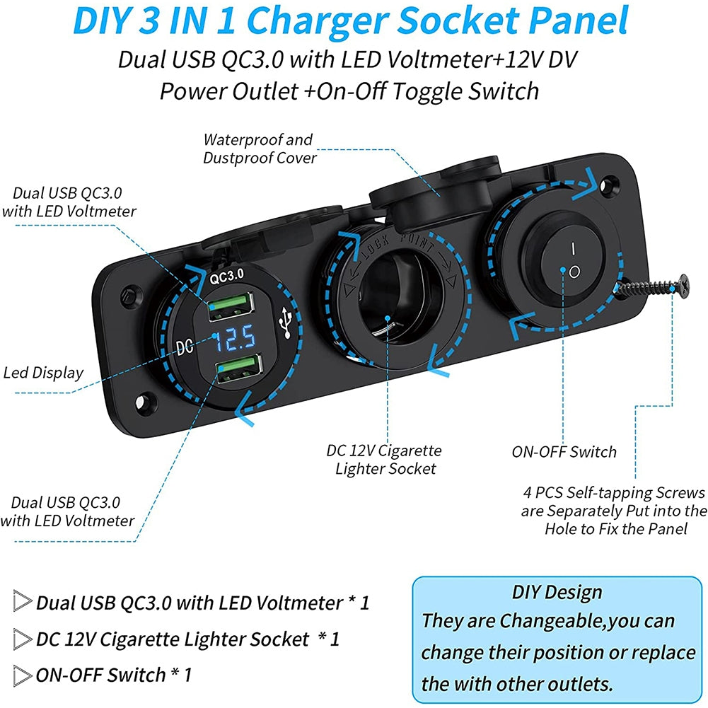 12-24v Rv Car Charger Socket Cigarette Lighter Waterproof Switch Combination Qc3.0 Quick Charge Dual Usb Socket red - Premium Car Chargers from Rapidvehicles - Just $30.99! Shop now at Rapidvehicles