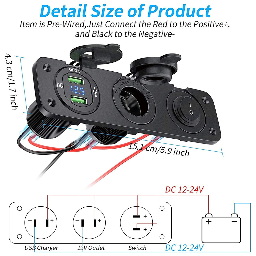 12-24v Rv Car Charger Socket Cigarette Lighter Waterproof Switch Combination Qc3.0 Quick Charge Dual Usb Socket red - Premium Car Chargers from Rapidvehicles - Just $30.99! Shop now at Rapidvehicles