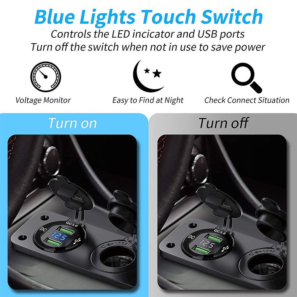 12-24v Rv Car Charger Socket Cigarette Lighter Waterproof Switch Combination Qc3.0 Quick Charge Dual Usb Socket blue - Premium Car Chargers from Rapidvehicles - Just $30.99! Shop now at Rapidvehicles