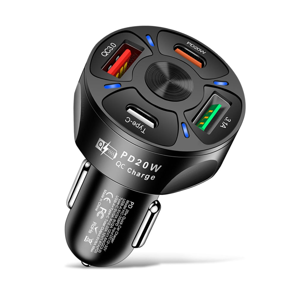 4-in-1 Car Charger Fast Charging Dock Pd 20w Type-c QC3.0 Usb 3.1a Fast for Mobile Phones Tablets Driving Recorders Black - Premium Car Chargers from Rapidvehicles - Just $11.50! Shop now at Rapidvehicles