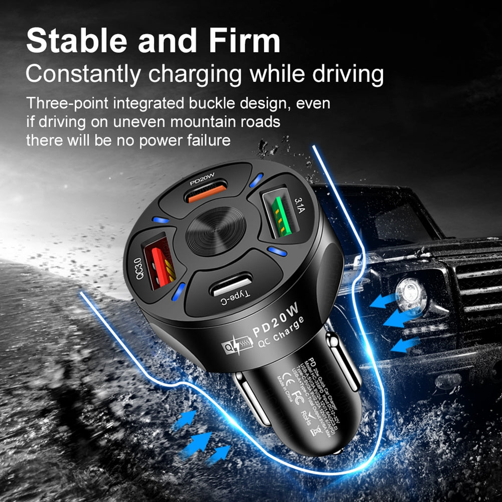 4-in-1 Car Charger Fast Charging Dock Pd 20w Type-c QC3.0 Usb 3.1a Fast for Mobile Phones Tablets Driving Recorders Black - Premium Car Chargers from Rapidvehicles - Just $11.50! Shop now at Rapidvehicles