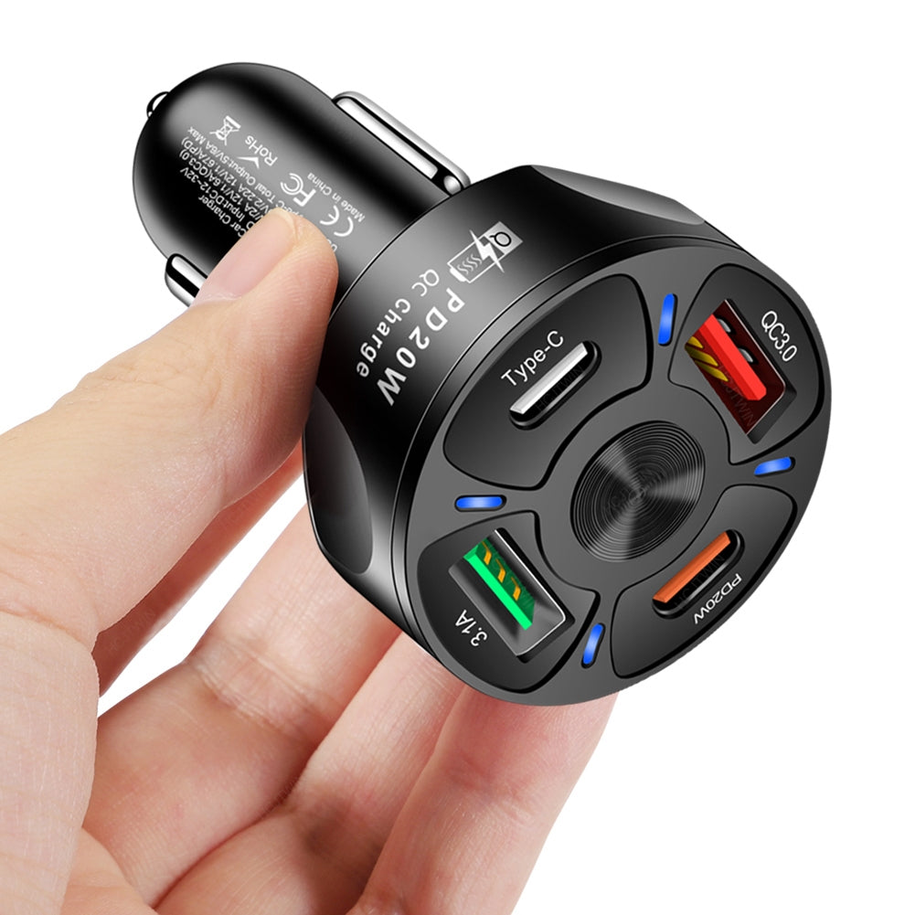 4-in-1 Car Charger Fast Charging Dock Pd 20w Type-c QC3.0 Usb 3.1a Fast for Mobile Phones Tablets Driving Recorders Black - Premium Car Chargers from Rapidvehicles - Just $11.50! Shop now at Rapidvehicles