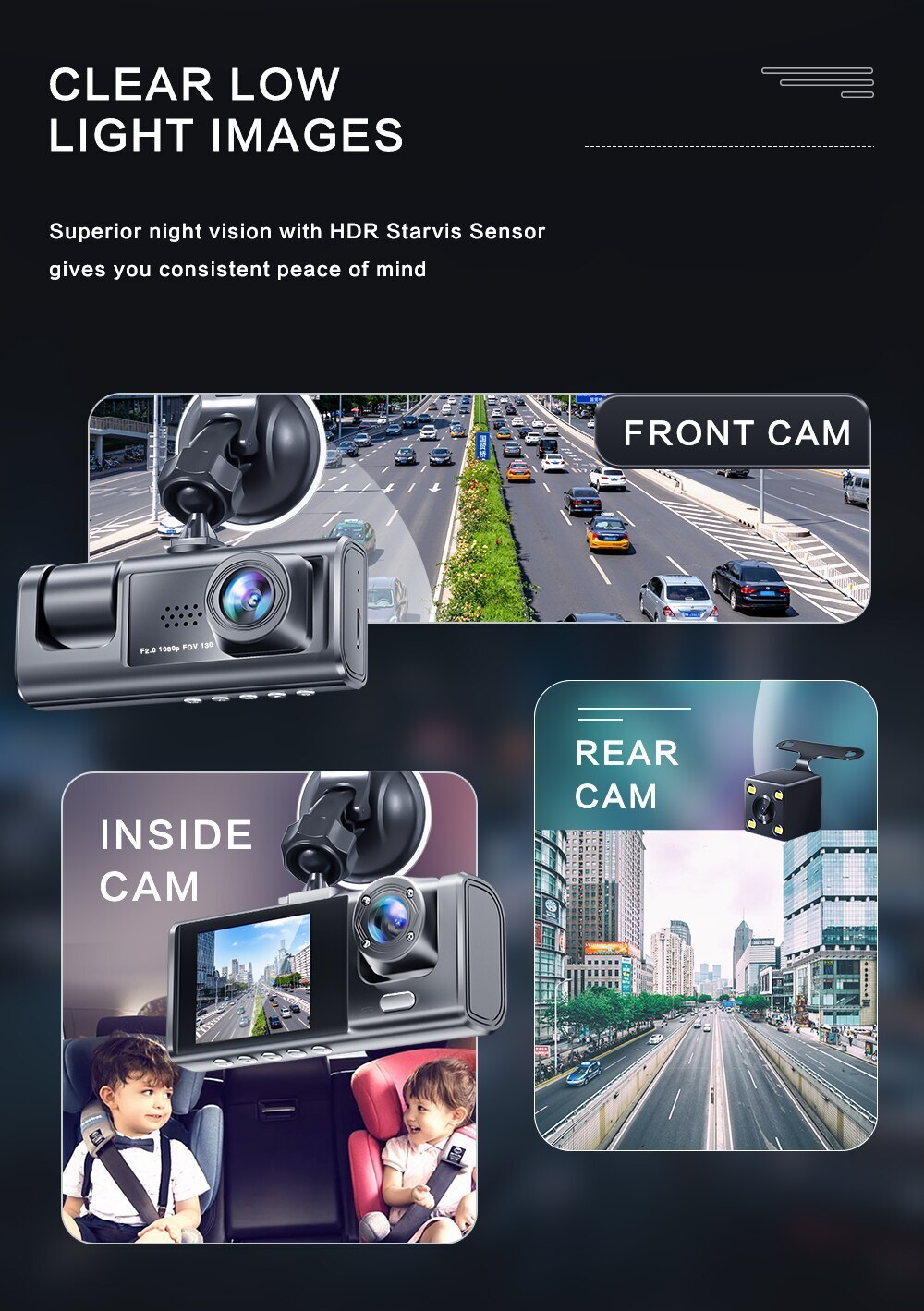 1080P 3 Lens Car Dash Cam Camera Recorder 2.0 Inch IPS Screen 170 Wide Angle Loop Recording C309a + WiFi - Premium Car DVR from Rapidvehicles - Just $41.48! Shop now at Rapidvehicles