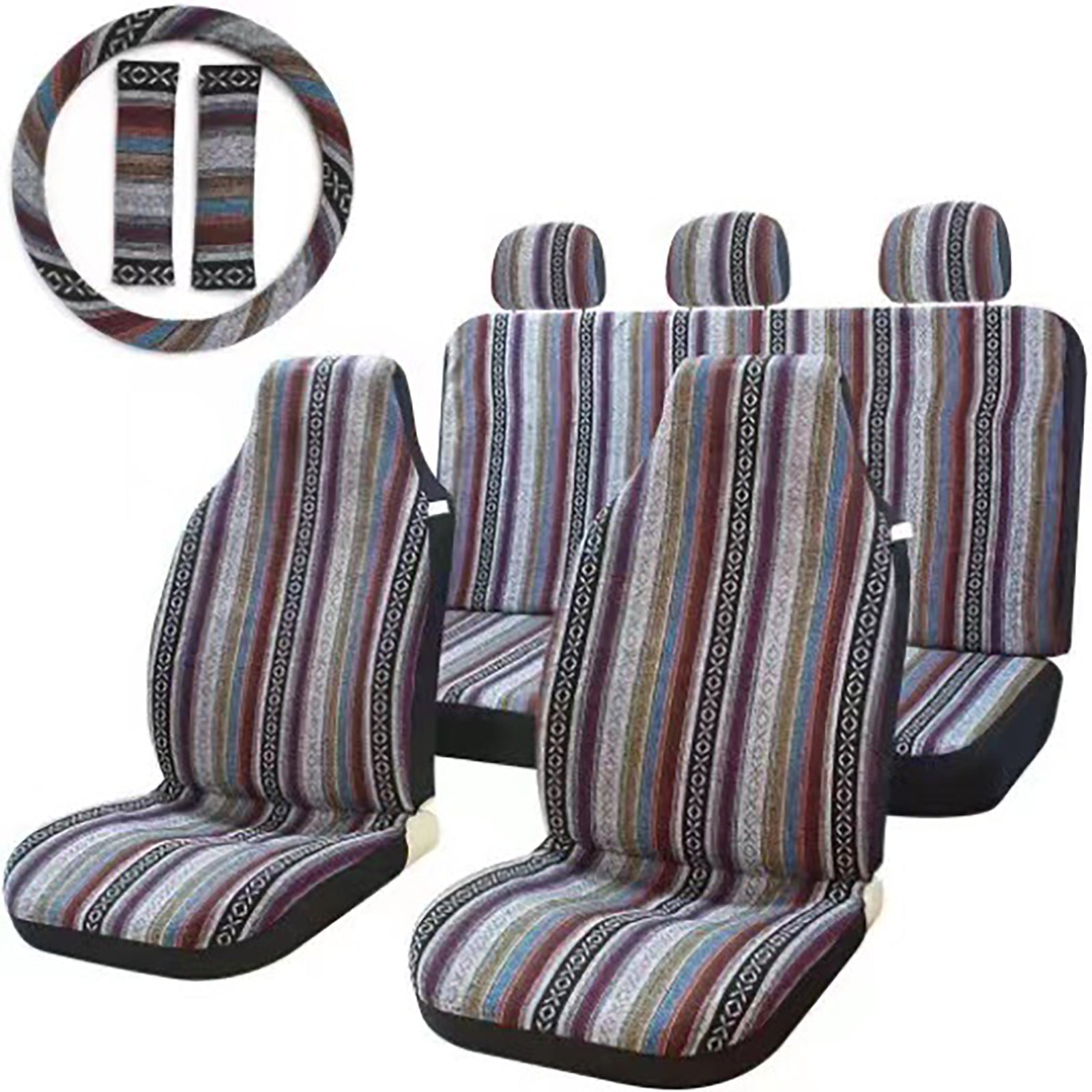 Car Seat Covers Stripe Multicolor Stripe Boho Print Automotive Seat Protector With Steering Wheel Seat Belt Cover 10 piece set General 5-seat - Premium Car Seat Cushion from Rapidvehicles - Just $61.99! Shop now at Rapidvehicles