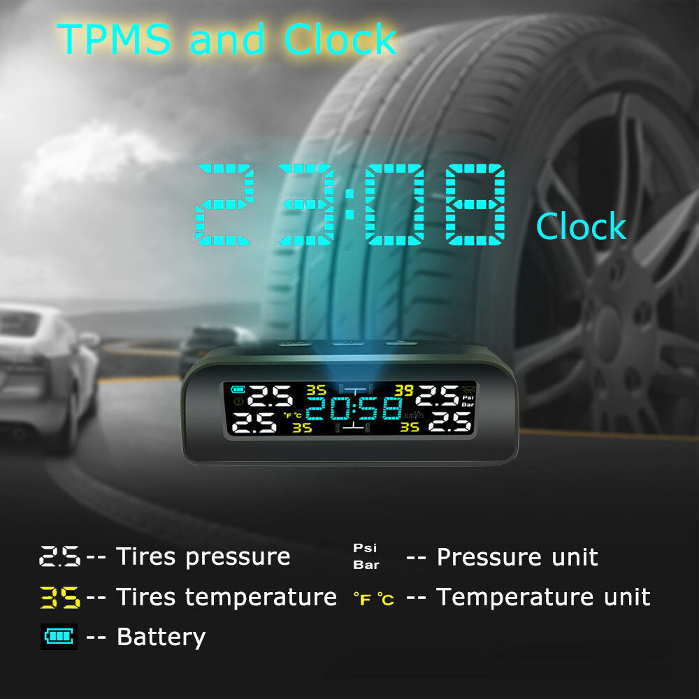 Tire Pressure Monitor Windowshield Mounting Tire Pressure Monitoring System Wireless Solar TPMS Built-in