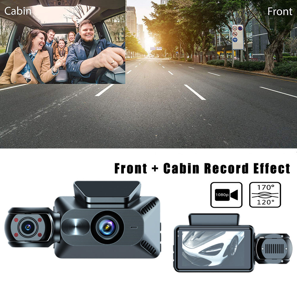 3 Channel Dash Cam Built-in WiFi Front and Rear Inside Dash Camera 1080P Three Way Camera Front + inside (dual recording) - Premium Car DVR from Rapidvehicles - Just $53.74! Shop now at Rapidvehicles