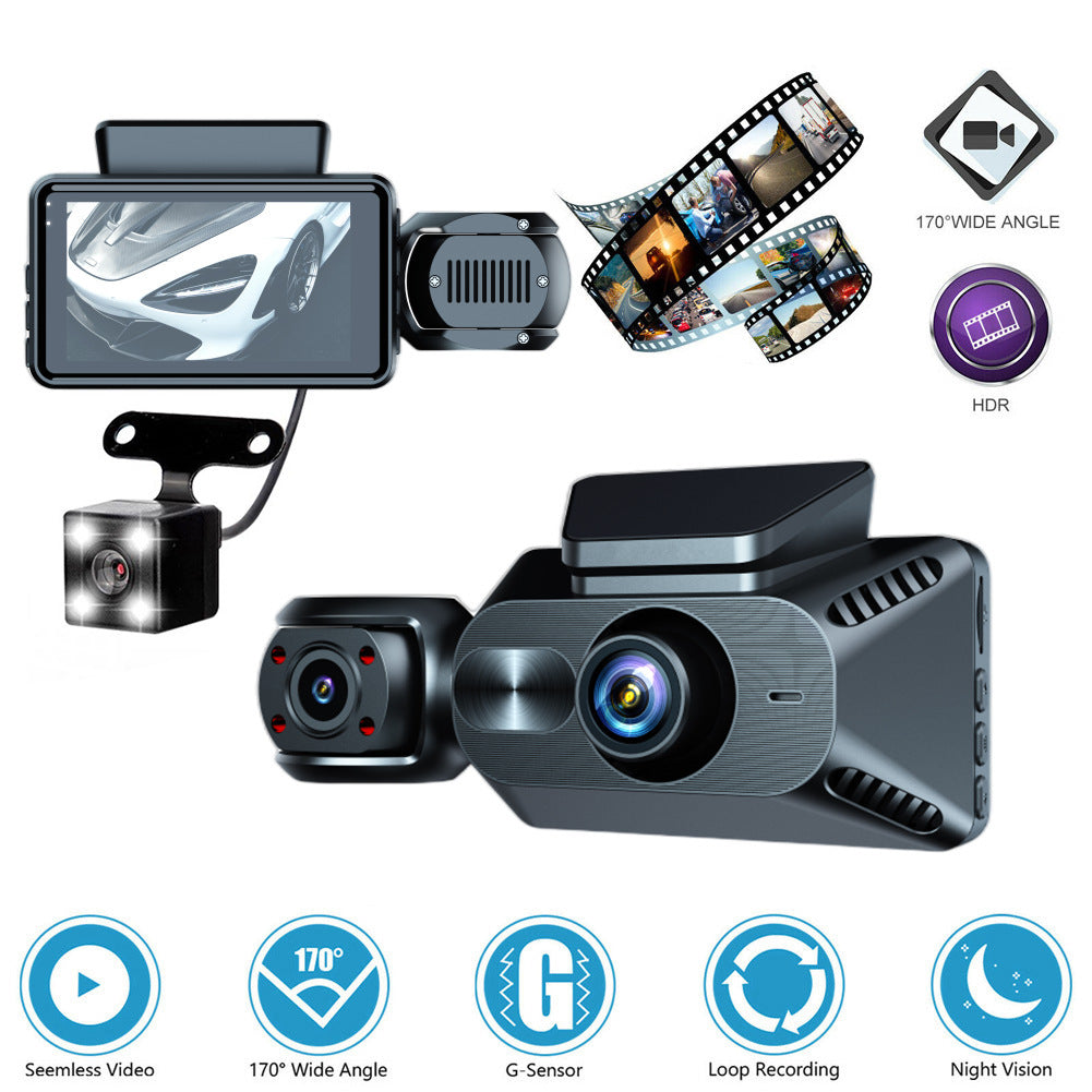 3 Channel Dash Cam Built-in WiFi Front and Rear Inside Dash Camera 1080P Three Way Camera Front + inside (dual recording) - Premium Car DVR from Rapidvehicles - Just $53.74! Shop now at Rapidvehicles