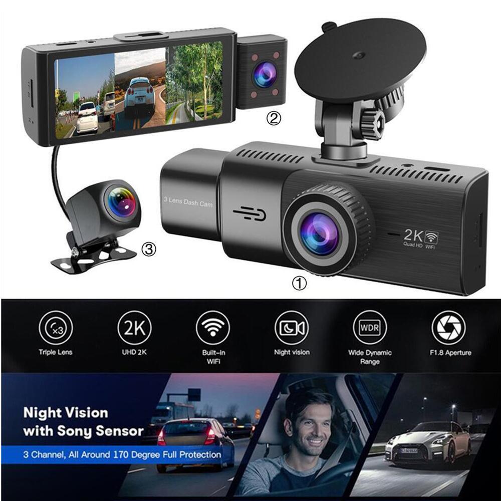 Dash Camera Front and Rear View Car Camera Monitor System Dash Camera Night Vision 3 Channel 2K Dash Cam WIFI - Premium Car DVR from Rapidvehicles - Just $85.07! Shop now at Rapidvehicles