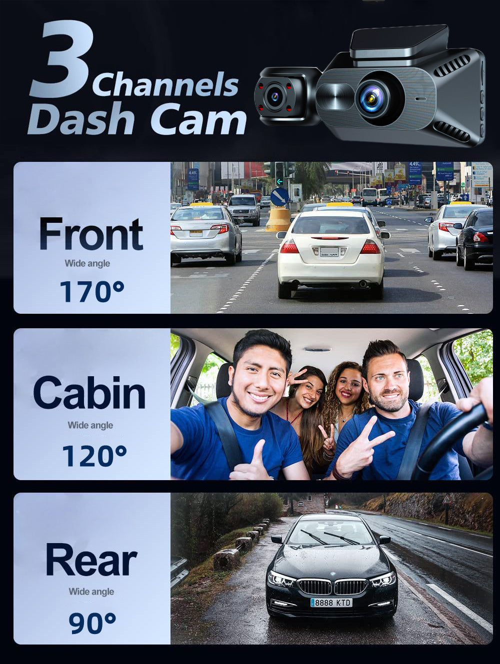 Dash Camera Front and Rear View Car Camera Monitor System Dash Camera Night Vision 3 Channel 2K Dash Cam WIFI - Premium Car DVR from Rapidvehicles - Just $85.07! Shop now at Rapidvehicles