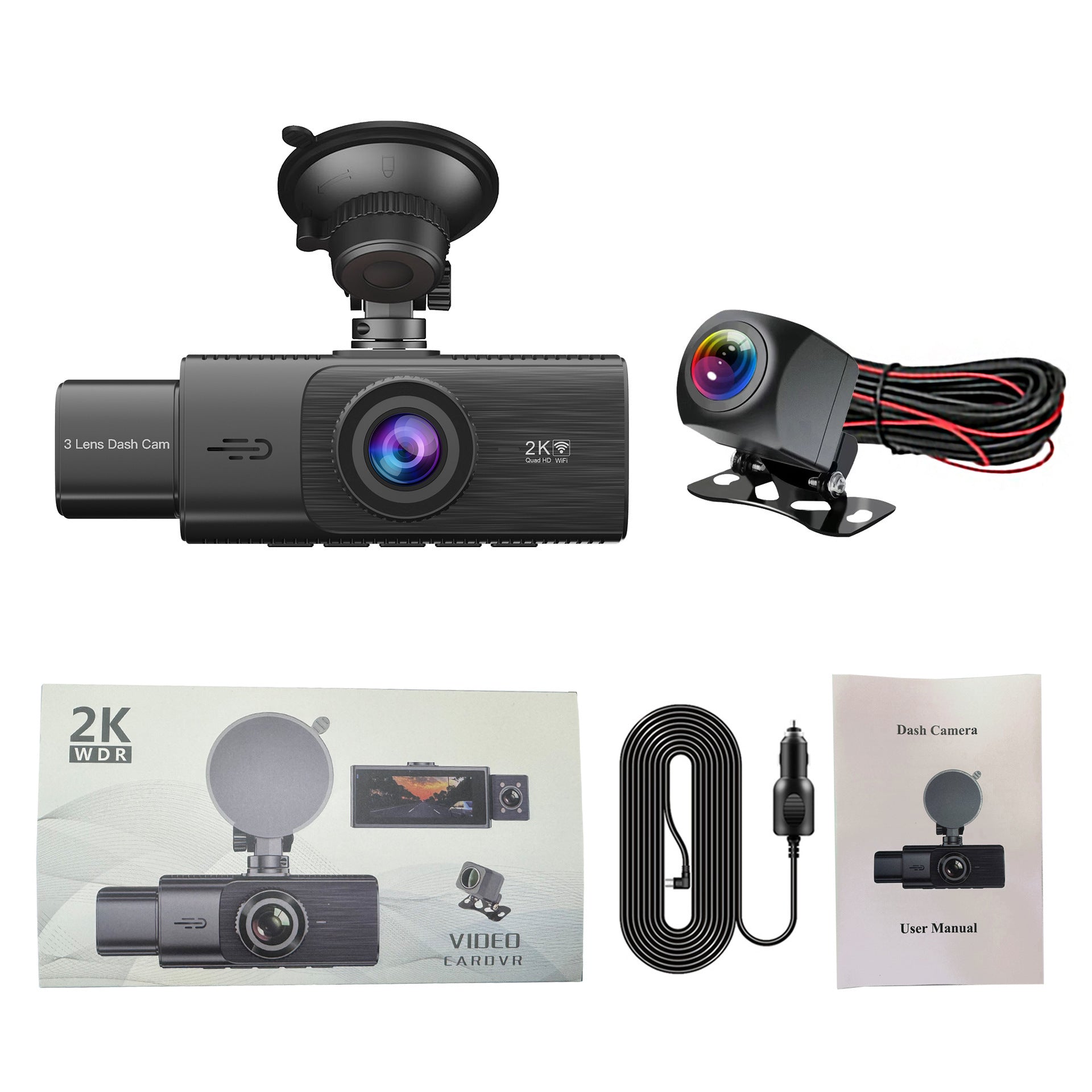 Dash Camera Front and Rear View Car Camera Monitor System Dash Camera Night Vision 3 Channel 2K Dash Cam WIFI - Premium Car DVR from Rapidvehicles - Just $85.07! Shop now at Rapidvehicles