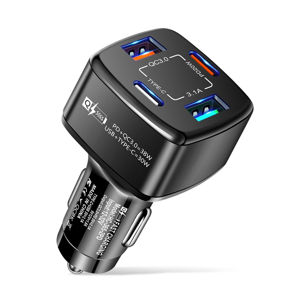 4-in-1 Usb Charger Fast Charging Dock Type-c 38w Pd Qc3.0 3.1a 2usb Dual Line Car Charger Adapter Black - Premium Car Chargers from Rapidvehicles - Just $13.99! Shop now at Rapidvehicles