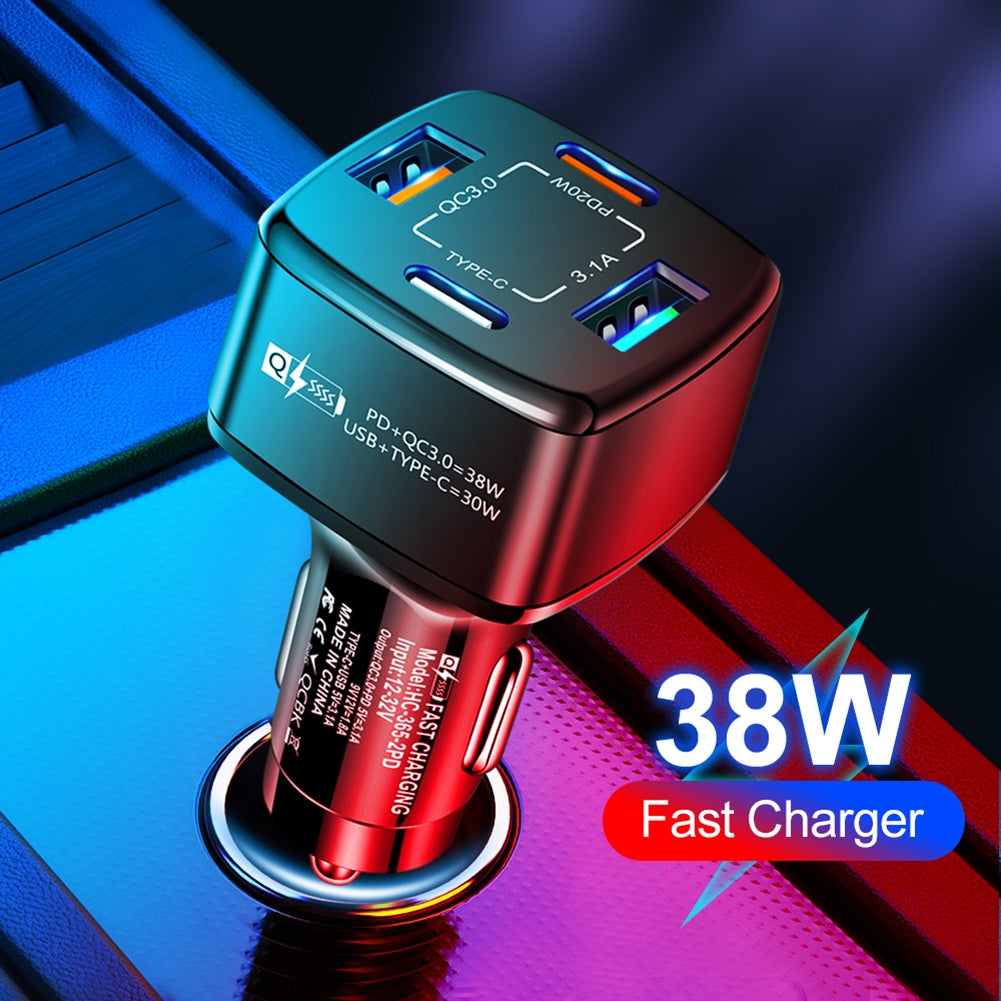 4-in-1 Usb Charger Fast Charging Dock Type-c 38w Pd Qc3.0 3.1a 2usb Dual Line Car Charger Adapter Black - Premium Car Chargers from Rapidvehicles - Just $13.99! Shop now at Rapidvehicles