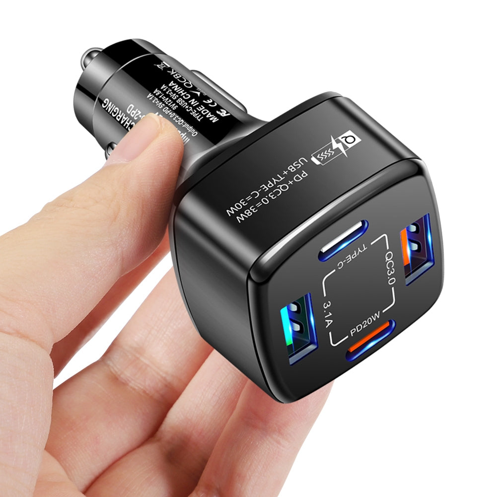 4-in-1 Usb Charger Fast Charging Dock Type-c 38w Pd Qc3.0 3.1a 2usb Dual Line Car Charger Adapter Black - Premium Car Chargers from Rapidvehicles - Just $13.99! Shop now at Rapidvehicles