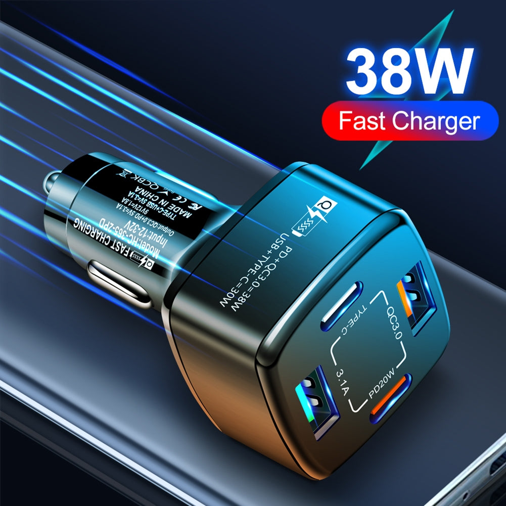 4-in-1 Usb Charger Fast Charging Dock Type-c 38w Pd Qc3.0 3.1a 2usb Dual Line Car Charger Adapter Black - Premium Car Chargers from Rapidvehicles - Just $13.99! Shop now at Rapidvehicles