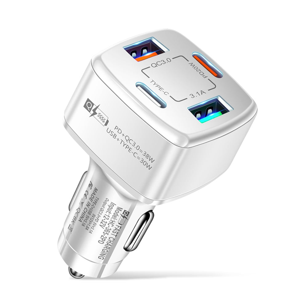 4-in-1 Usb Charger Fast Charging Dock Type-c 38w Pd Qc3.0 3.1a 2usb Dual Line Car Charger Adapter White - Premium Car Chargers from Rapidvehicles - Just $13.99! Shop now at Rapidvehicles