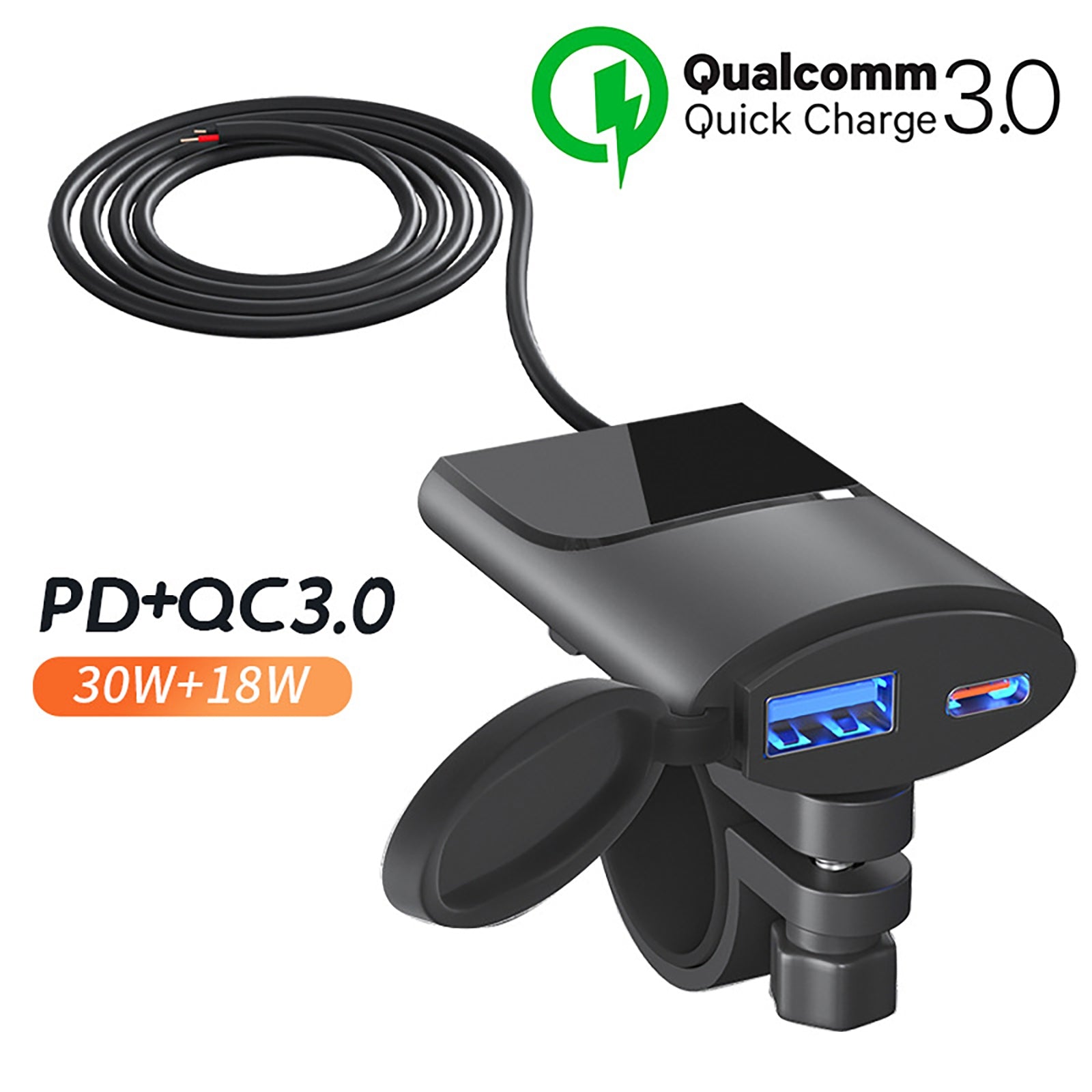 Motorcycle USB Phone Charger 30W USB-C PD+18W USB-A Dual Ports Fast Charging Adapter Waterproof Intelligent Power-Off For Phone Tablet Camera GPS as picture show - Premium Car Chargers from Rapidvehicles - Just $21.99! Shop now at Rapidvehicles