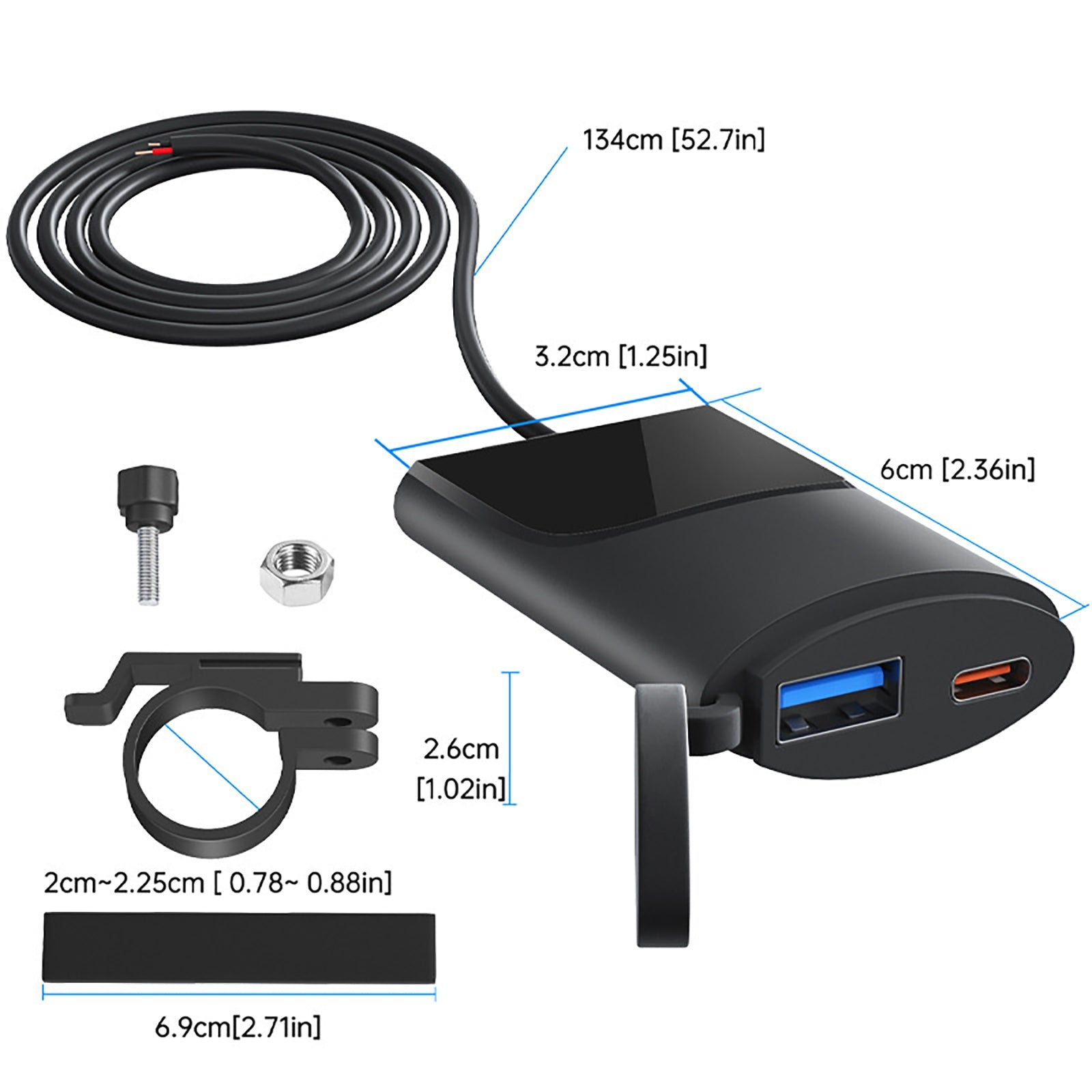 Motorcycle USB Phone Charger 30W USB-C PD+18W USB-A Dual Ports Fast Charging Adapter Waterproof Intelligent Power-Off For Phone Tablet Camera GPS as picture show - Premium Car Chargers from Rapidvehicles - Just $21.99! Shop now at Rapidvehicles