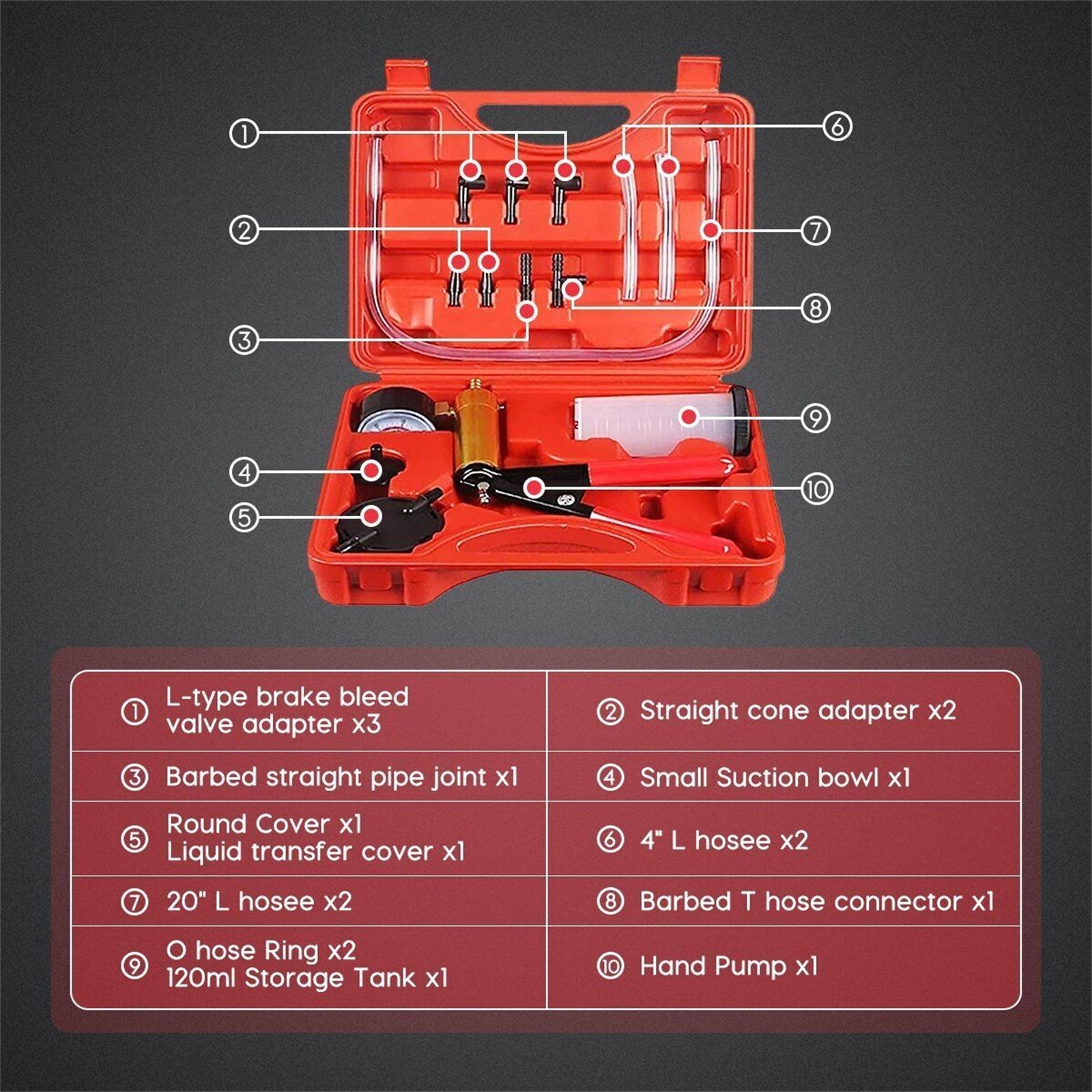 Brake Bleeder Kit Hand Vacuum Pump Automotive Tester Repair Tools Brake Clutch Fluid Extractor Cylinder Bleeder Kit With Storage Case red - Premium Other Car Tools from Rapidvehicles - Just $42.90! Shop now at Rapidvehicles