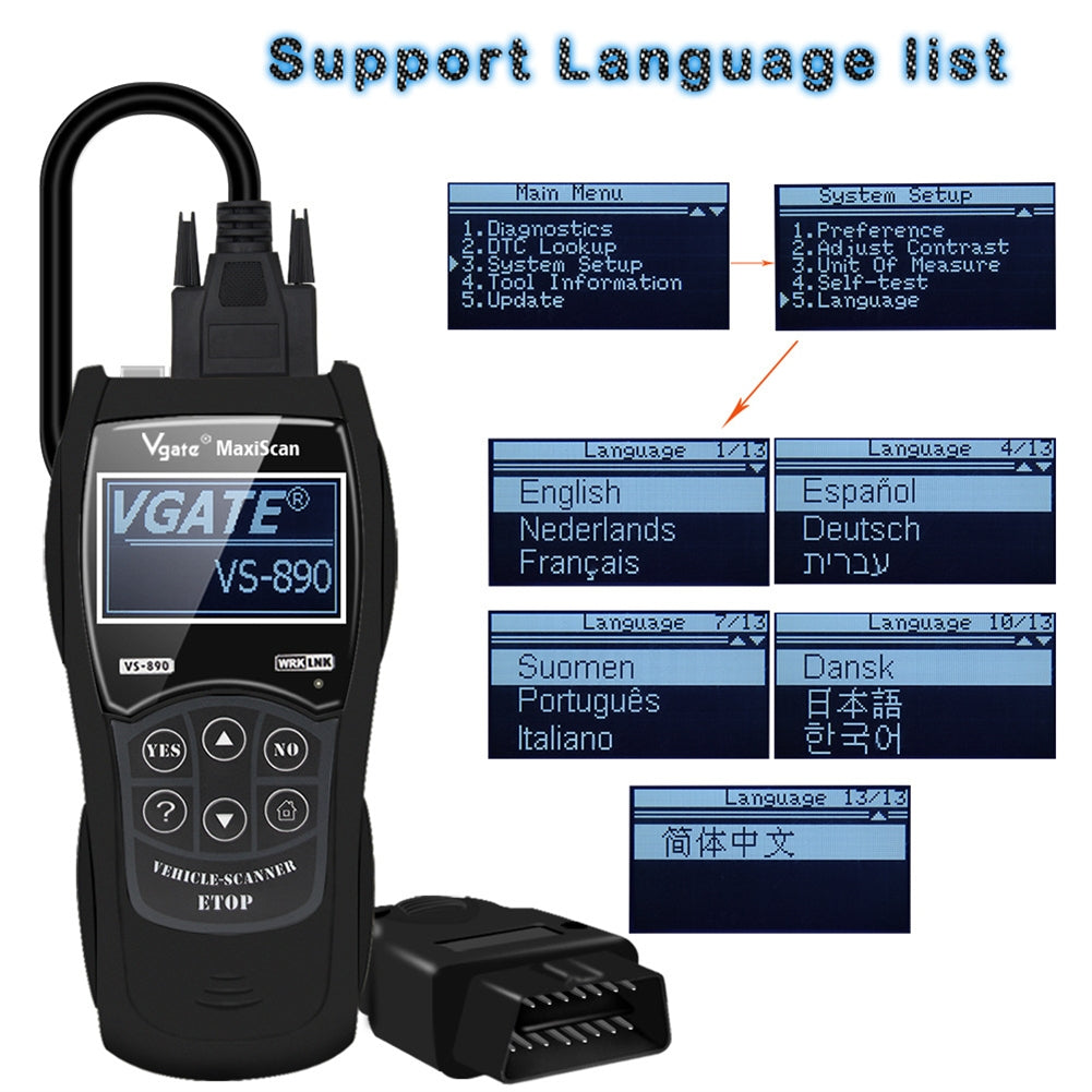 VS890 OBD2 Car Scanner Code Reader Compatible for Vgate Multi-protocol Supported Multi-language Car Diagnostic Tools - Premium OBD & Diagnostic Tools from Rapidvehicles - Just $68.99! Shop now at Rapidvehicles