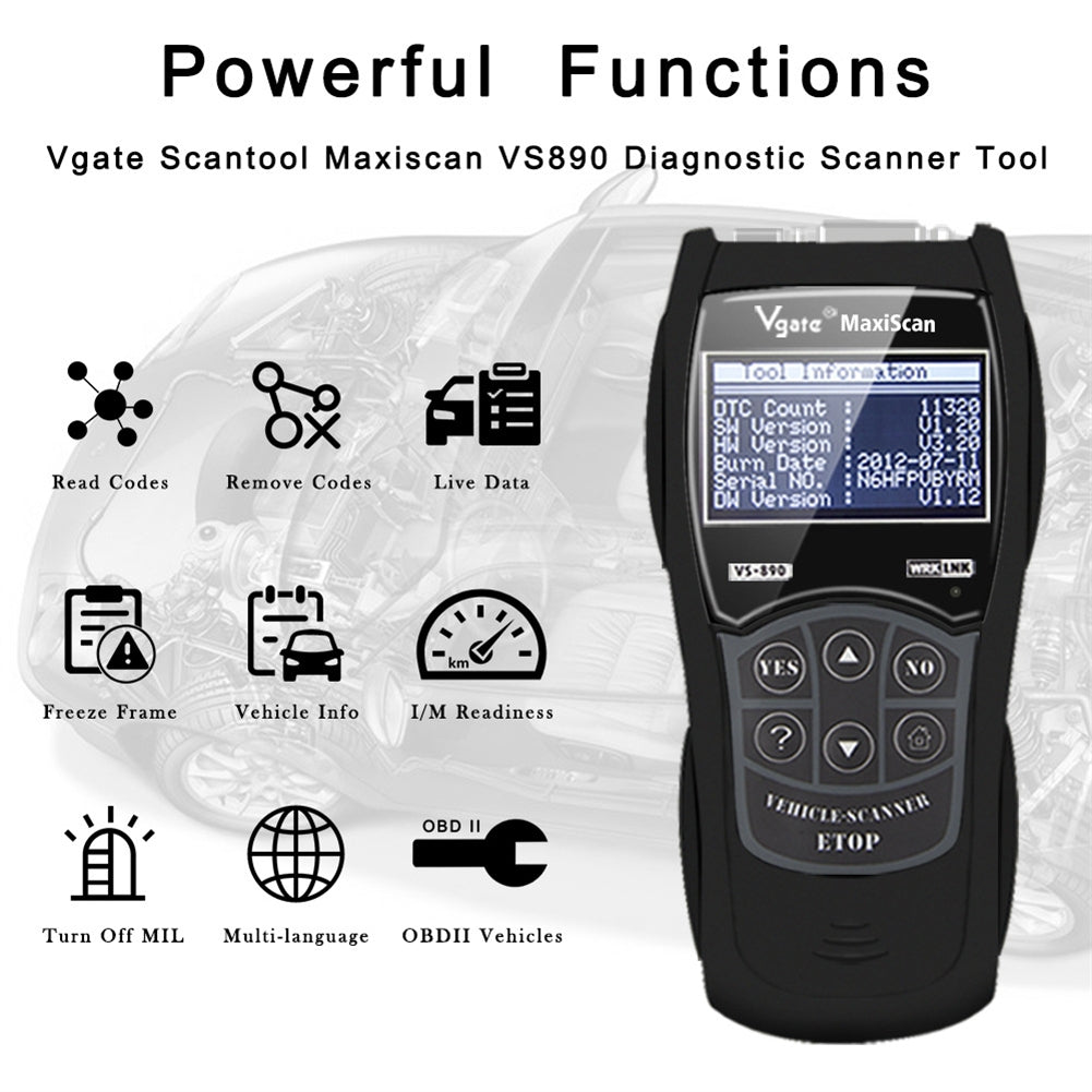 VS890 OBD2 Car Scanner Code Reader Compatible for Vgate Multi-protocol Supported Multi-language Car Diagnostic Tools - Premium OBD & Diagnostic Tools from Rapidvehicles - Just $68.99! Shop now at Rapidvehicles