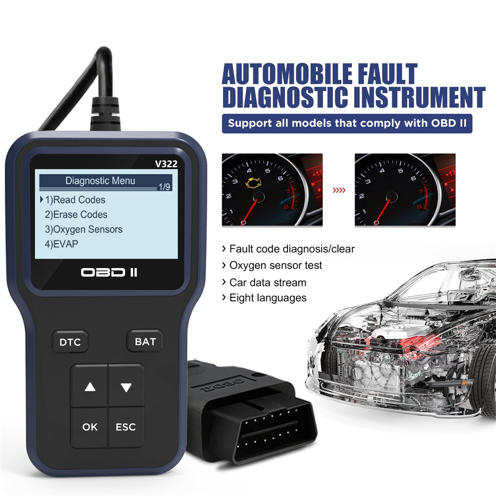 V322 Code Reader Lcd Display Obd Handheld Multilingual Fault Detector Car Diagnostic Tools - Premium OBD & Diagnostic Tools from Rapidvehicles - Just $48.99! Shop now at Rapidvehicles