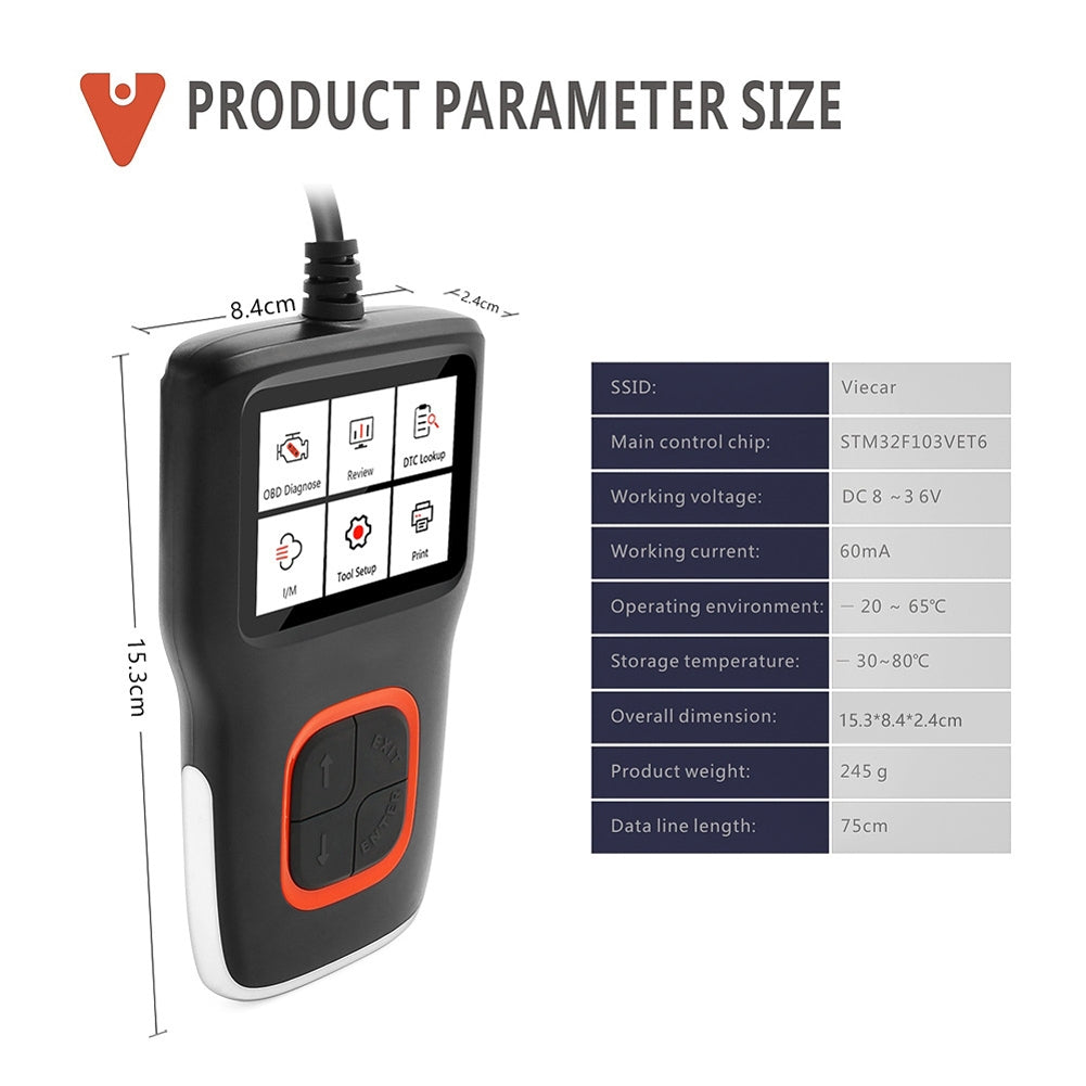 Viecar Vp101 Code Reader Automobile Fault Detector Erase Error Codes Car Diagnostic Tool - Premium OBD & Diagnostic Tools from Rapidvehicles - Just $79.99! Shop now at Rapidvehicles