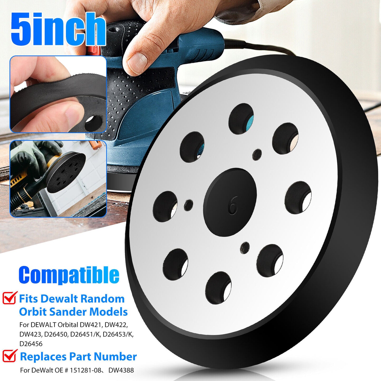 5 Inch 8 Hole Hook Loop Sander Pad Compatible For DW4388 DW423 - Premium Car Organizers from Rapidvehicles - Just $19.79! Shop now at Rapidvehicles